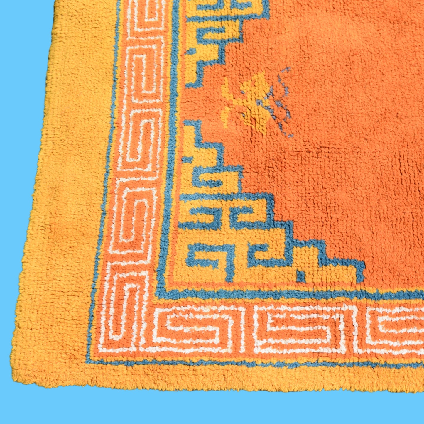 Vintage 1970s Shag Pile Rug - Geometric Orange - Large by Pineapple Retro