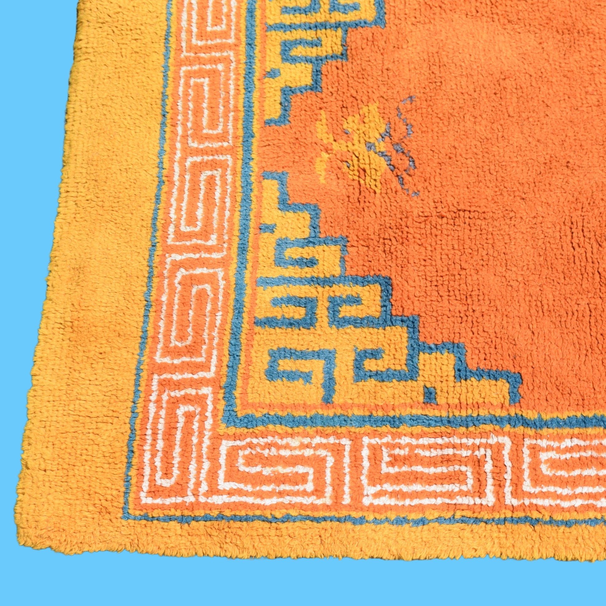 Vintage 1970s Shag Pile Rug - Geometric Orange - Large by Pineapple Retro