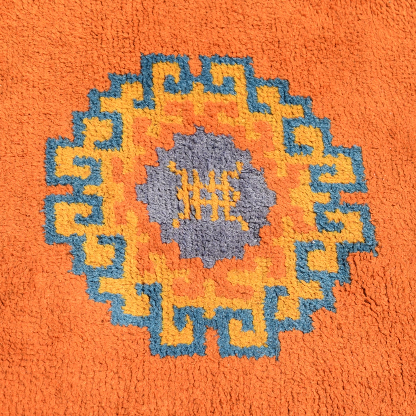 Vintage 1970s Shag Pile Rug - Geometric Orange - Large by Pineapple Retro