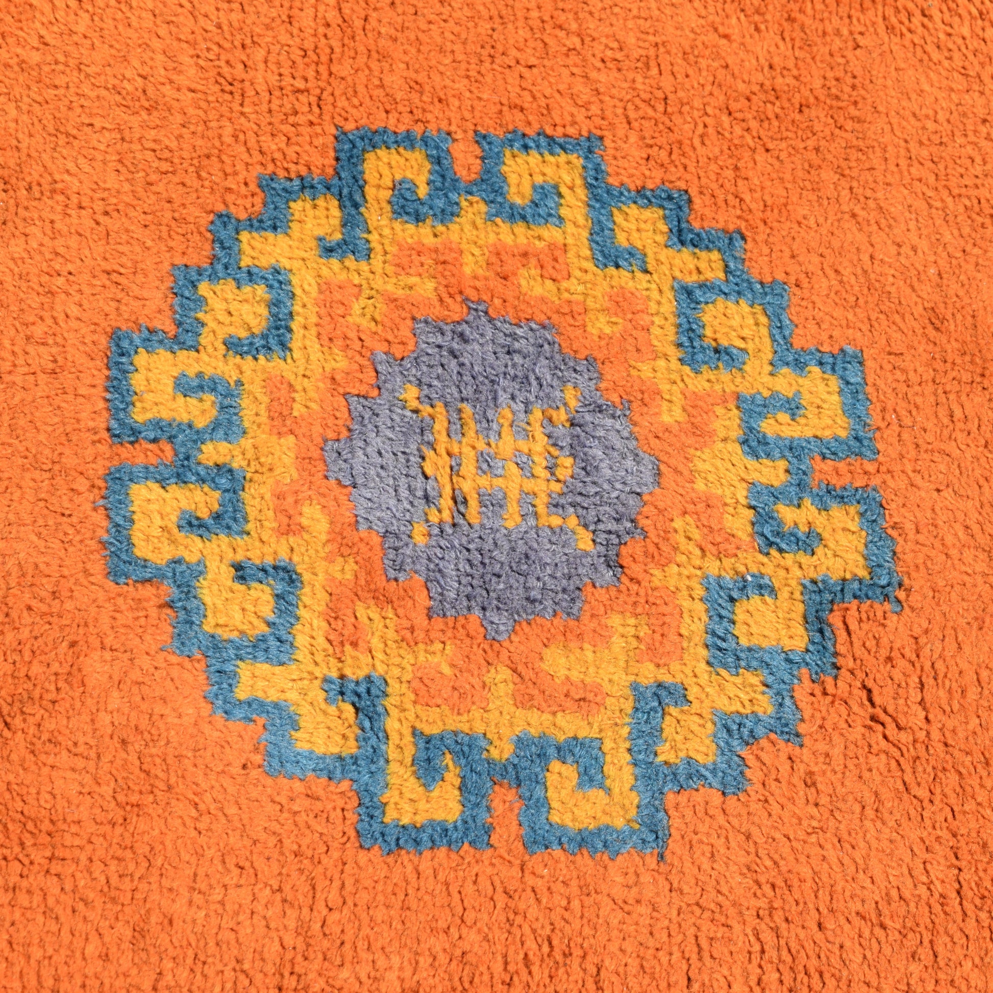 Vintage 1970s Shag Pile Rug - Geometric Orange - Large by Pineapple Retro