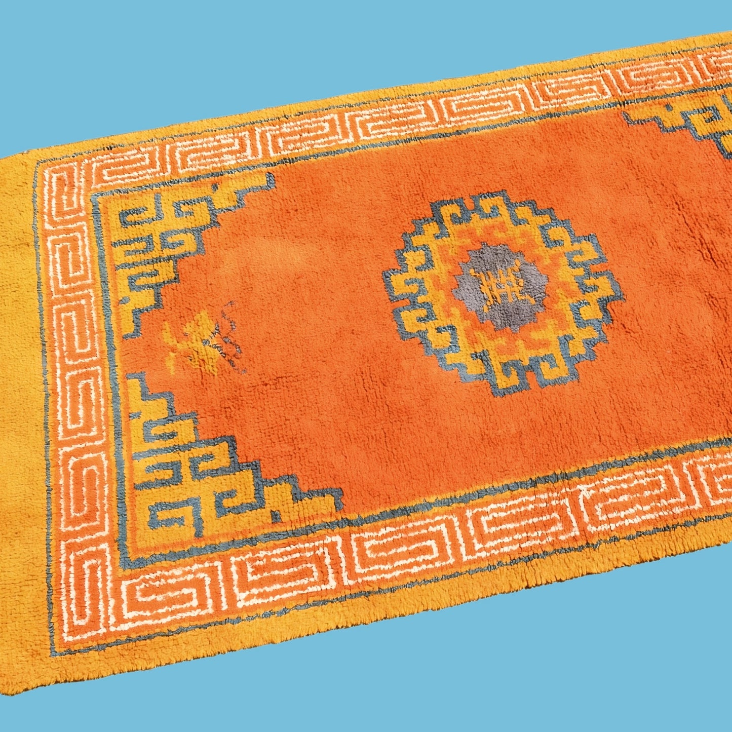 Vintage 1970s Shag Pile Rug - Geometric Orange - Large by Pineapple Retro