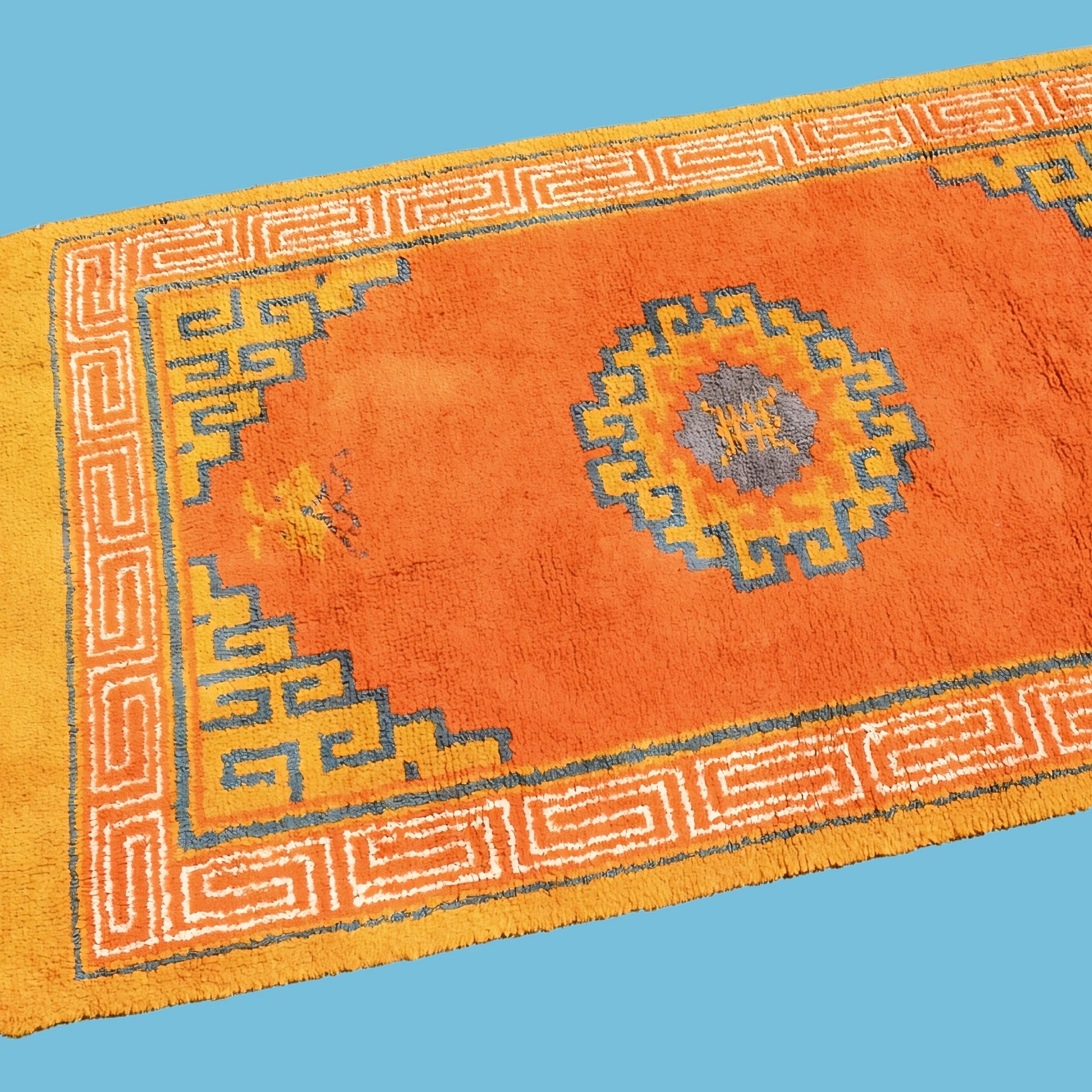 Vintage 1970s Shag Pile Rug - Geometric Orange - Large by Pineapple Retro