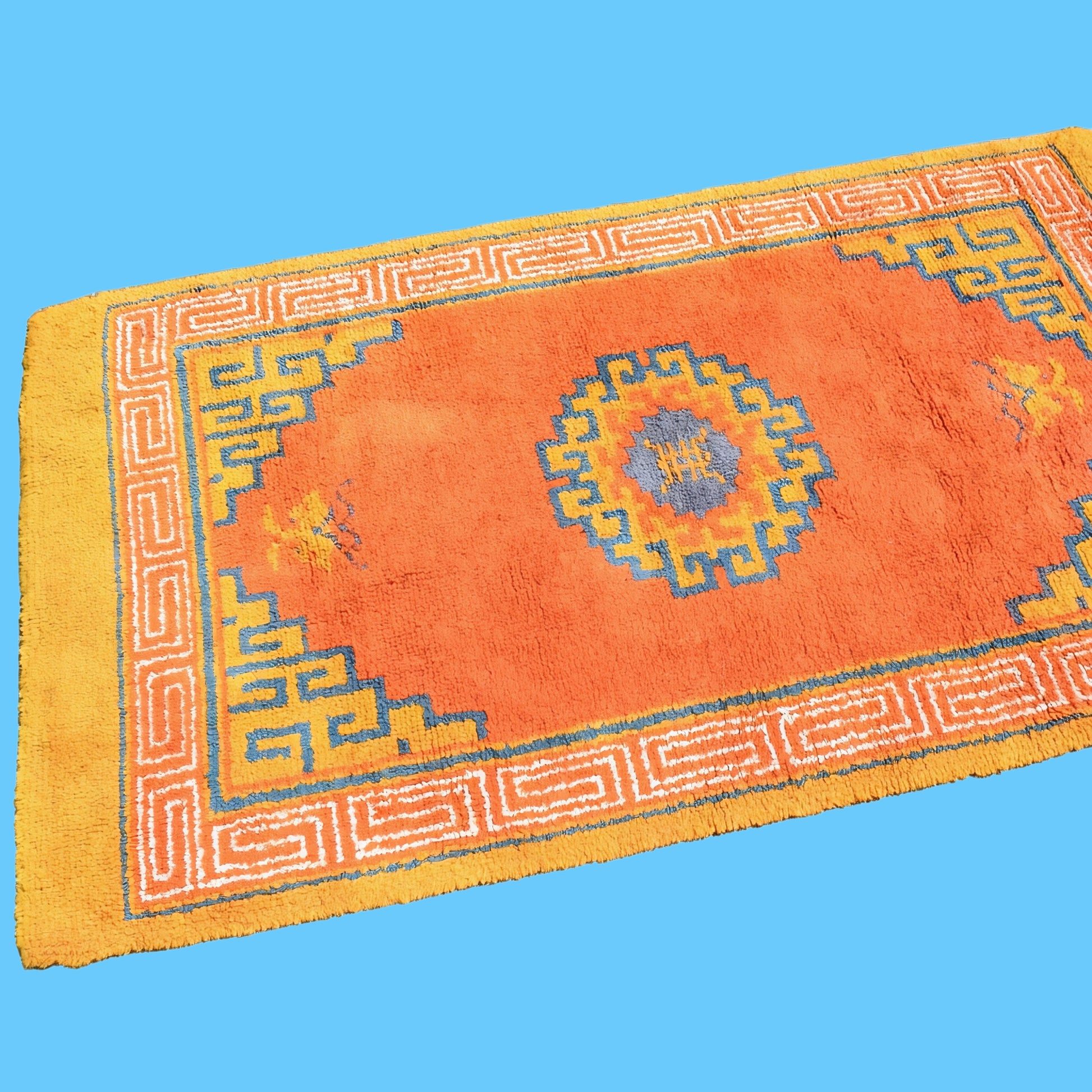 Vintage 1970s Shag Pile Rug - Geometric Orange - Large by Pineapple Retro