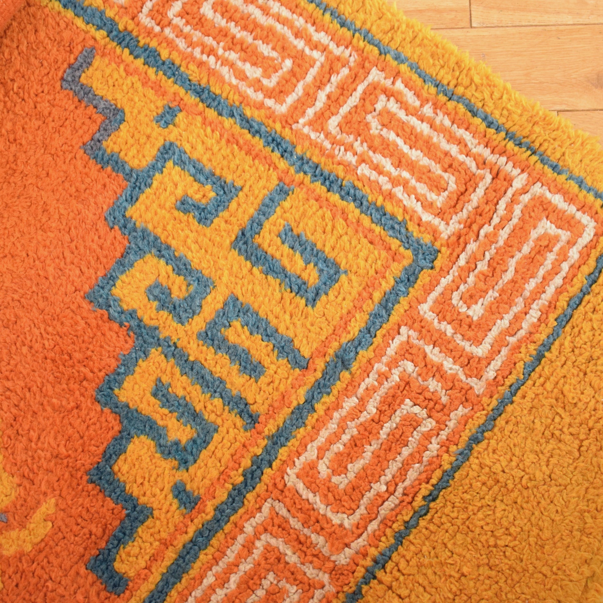 Vintage 1970s Shag Pile Rug - Geometric Orange - Large by Pineapple Retro