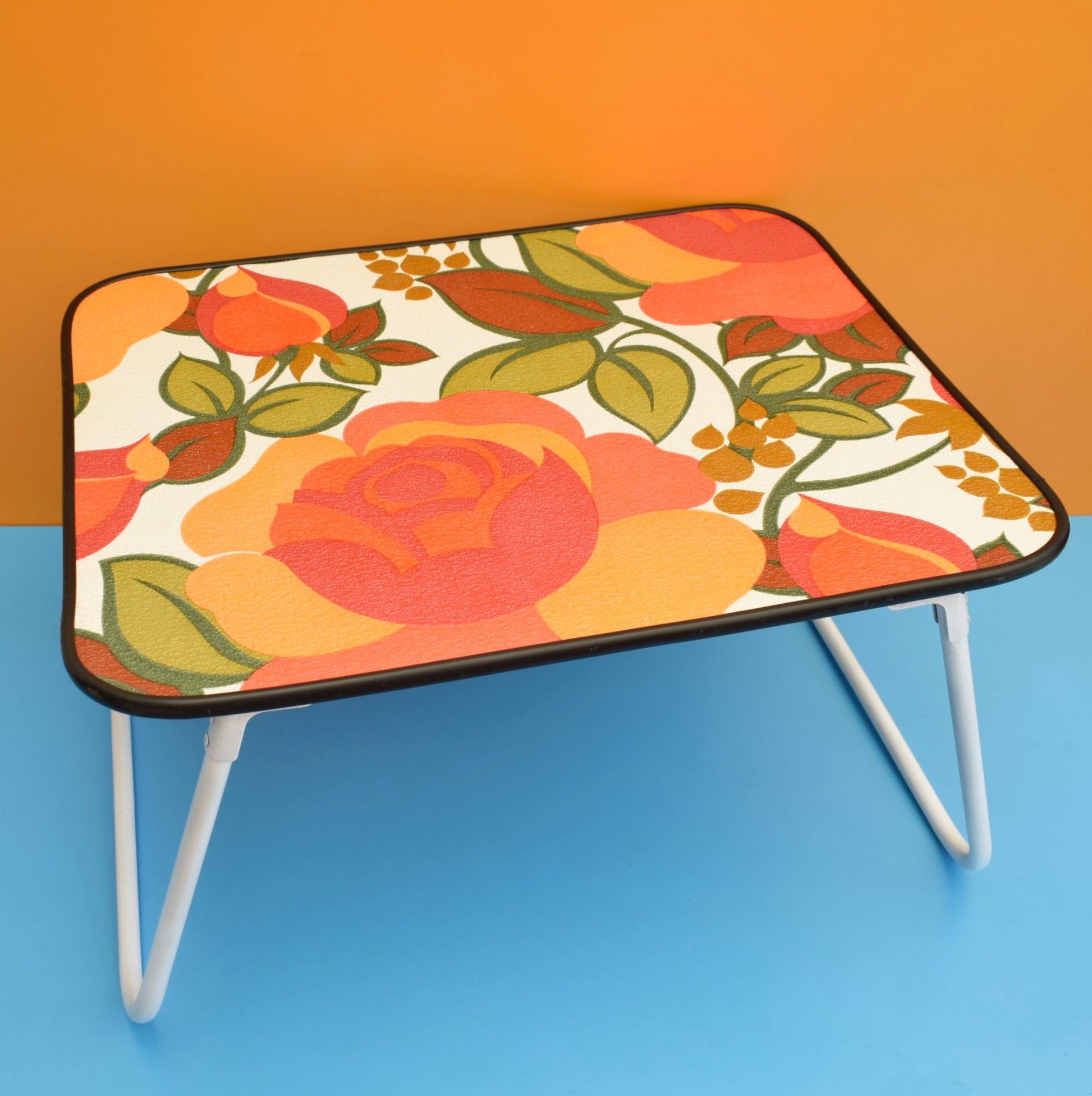 Vintage 1960s Folding Low Table - Flower Power- Orange & Green by Vintage