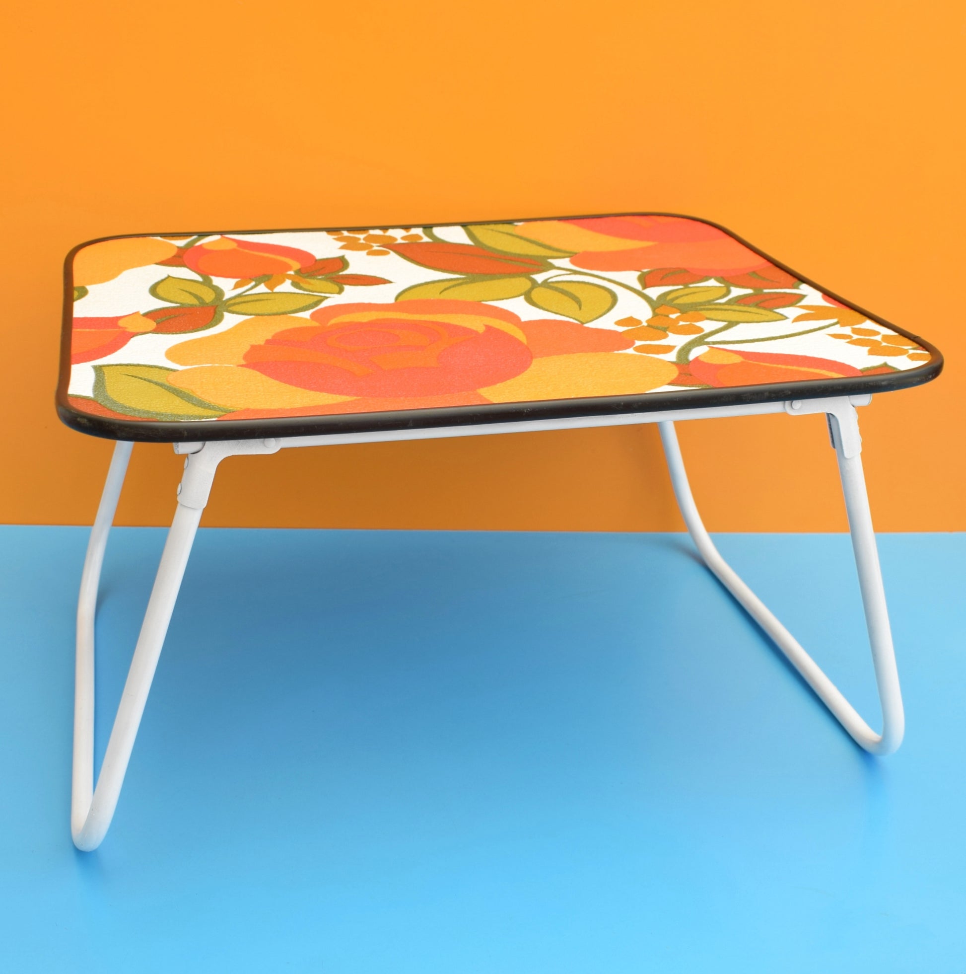 Vintage 1960s Folding Low Table - Flower Power- Orange & Green by Vintage