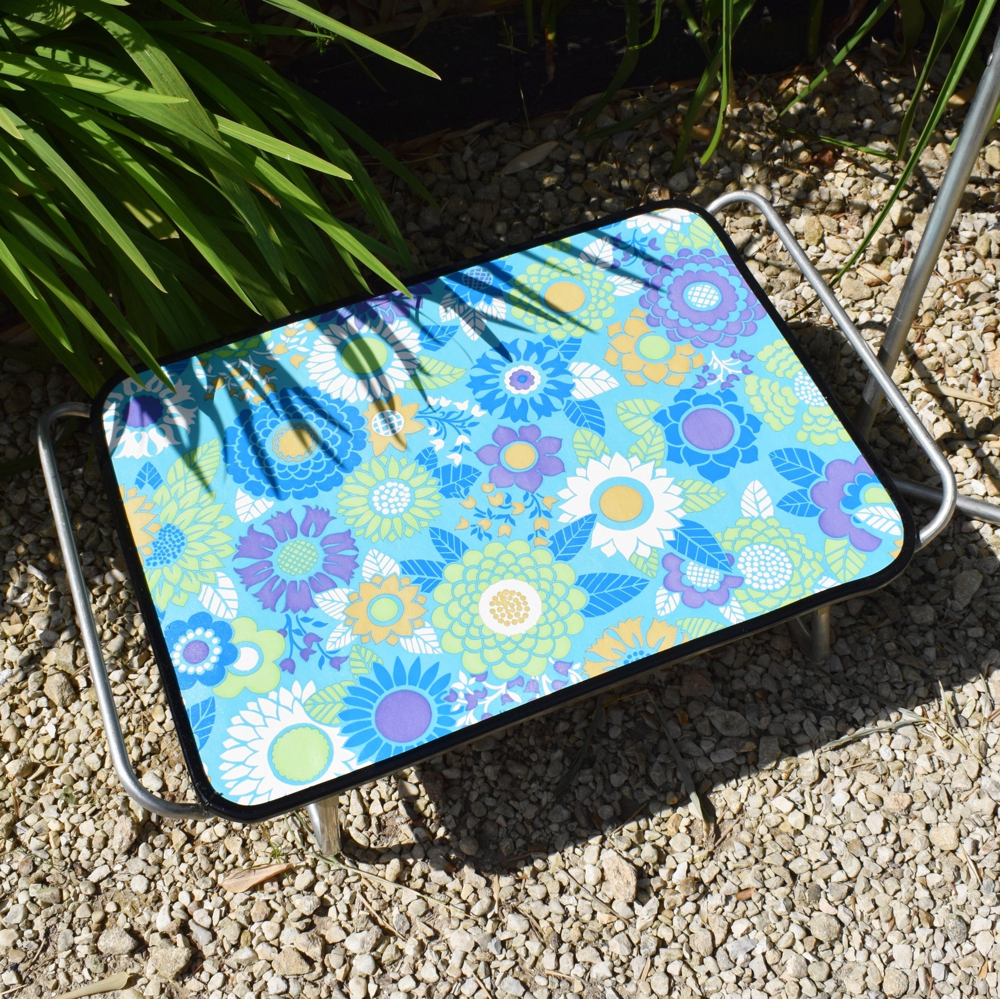 Vintage 1960s Folding Low Table - Flower Power- Blue & Purple by Vintage