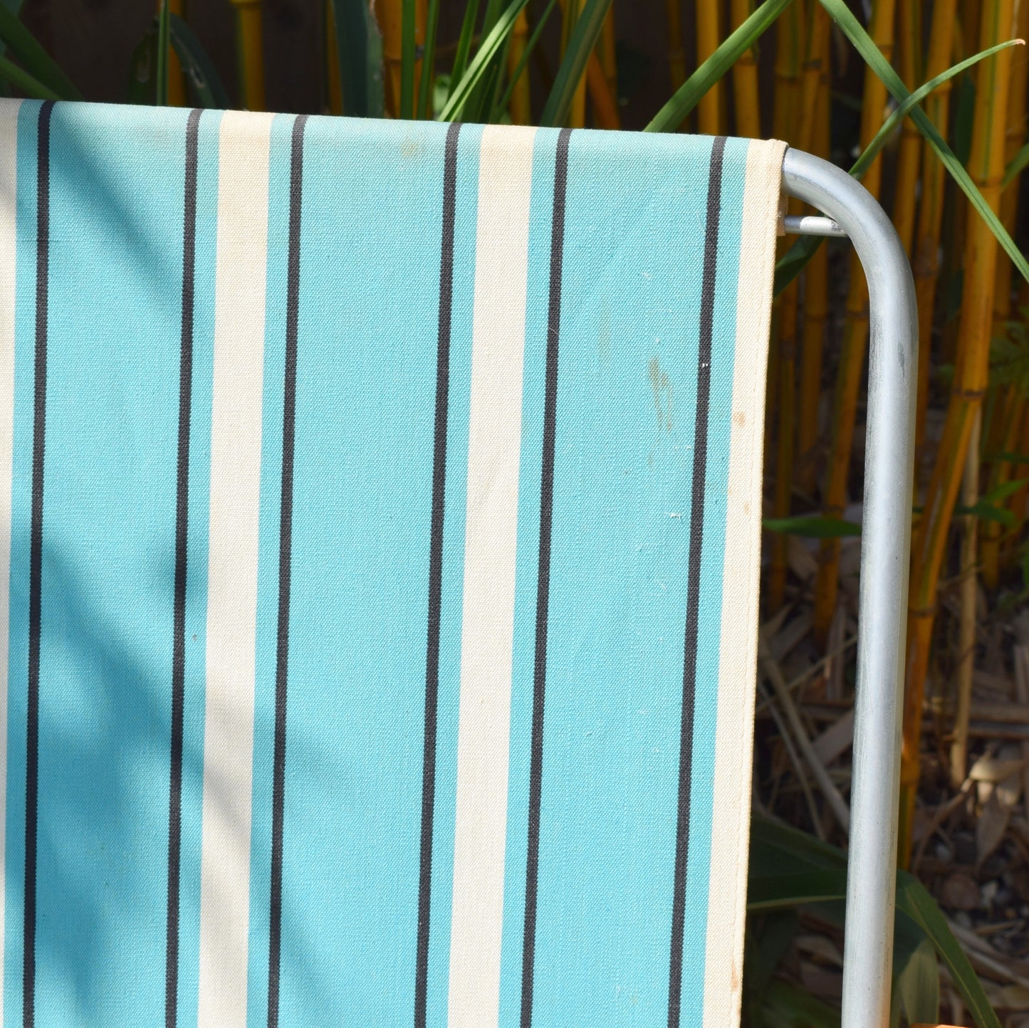 Vintage 1960s Folding Garden Chair - Striped - Blue & White by Vintage