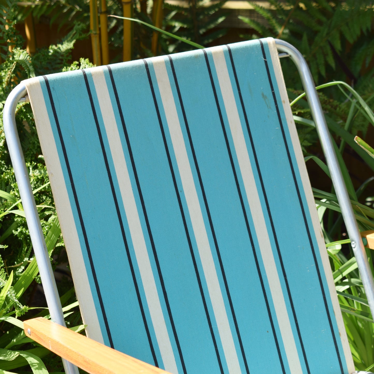 Vintage 1960s Folding Garden Chair - Striped - Blue & White by Vintage