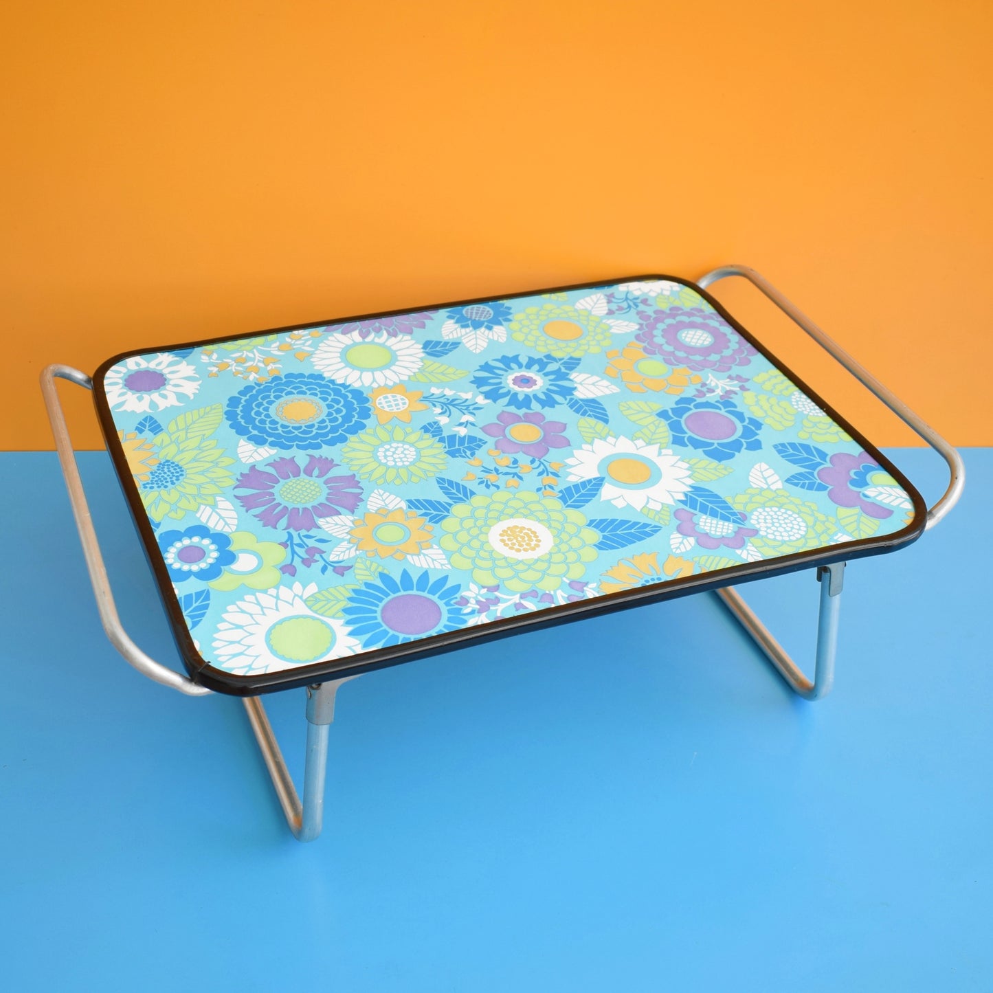 Vintage 1960s Folding Low Table - Flower Power- Blue & Purple by Vintage