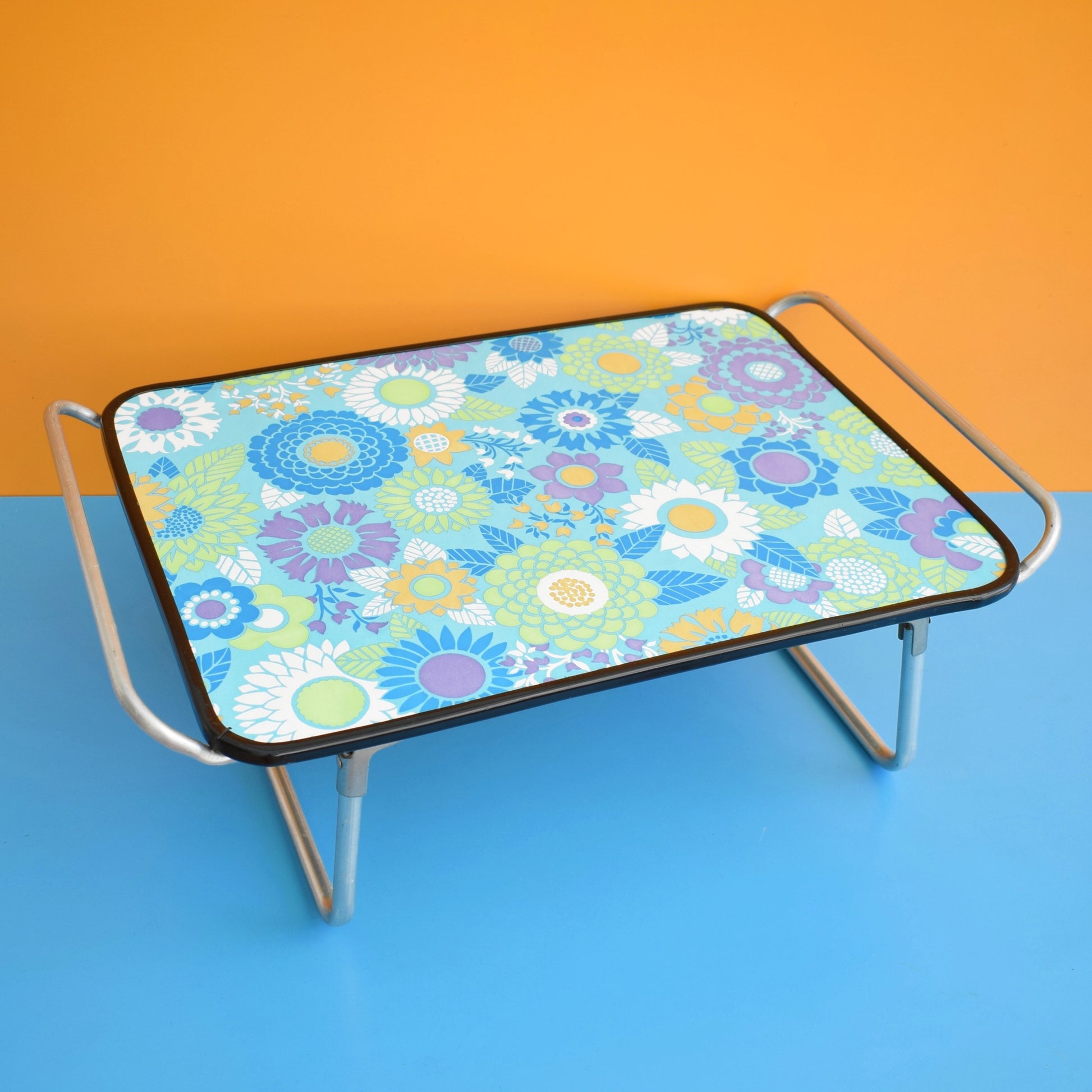Vintage 1960s Folding Low Table - Flower Power- Blue & Purple by Vintage