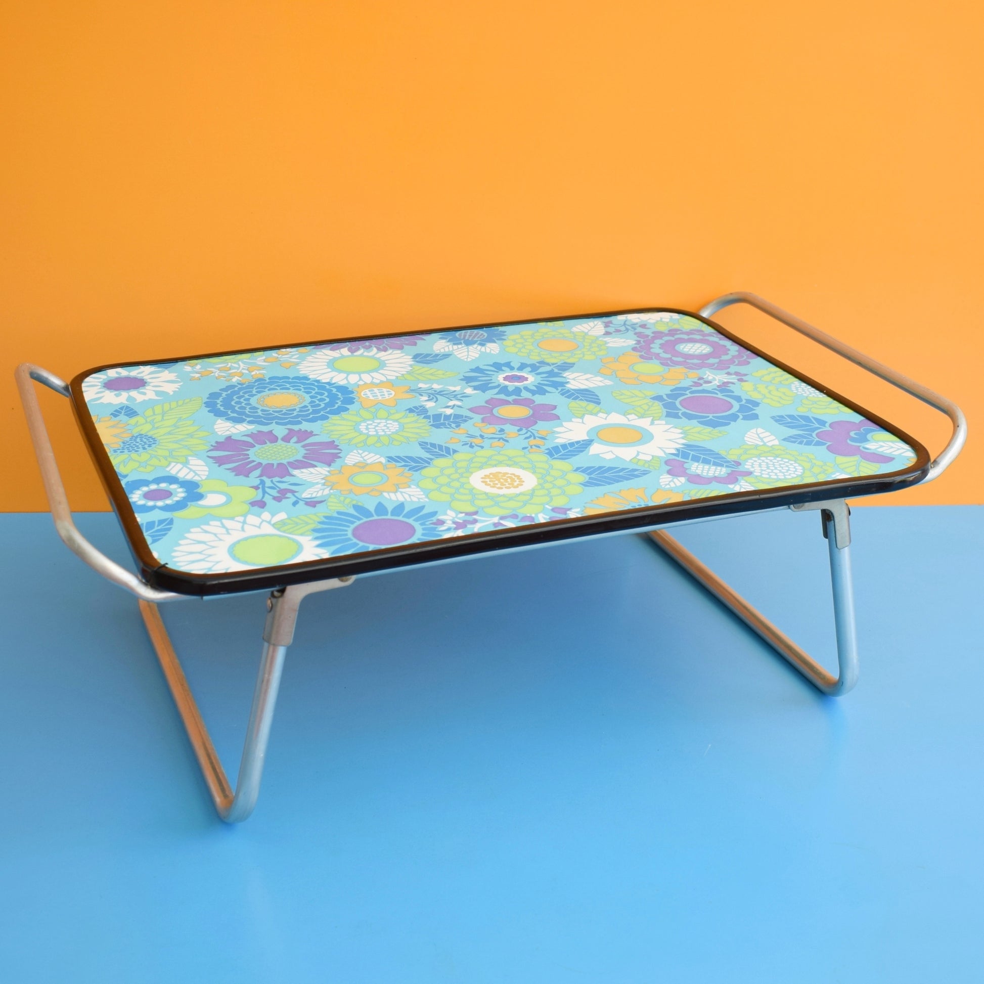 Vintage 1960s Folding Low Table - Flower Power- Blue & Purple by Vintage