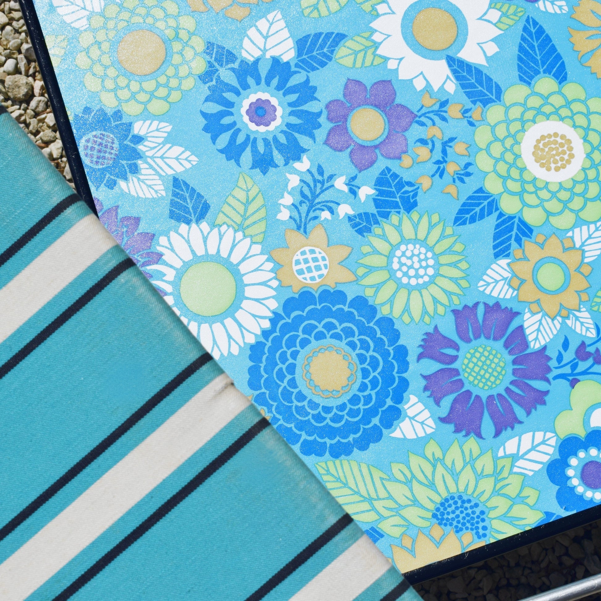Vintage 1960s Folding Garden Chair - Striped - Blue & White by Vintage