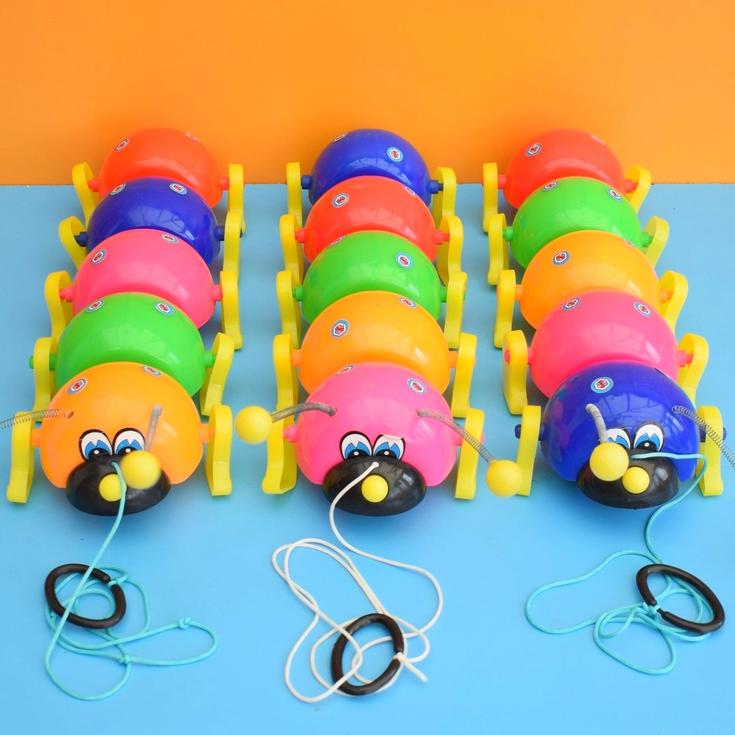 Vintage 1980s Pull Along Caterpillar Toys