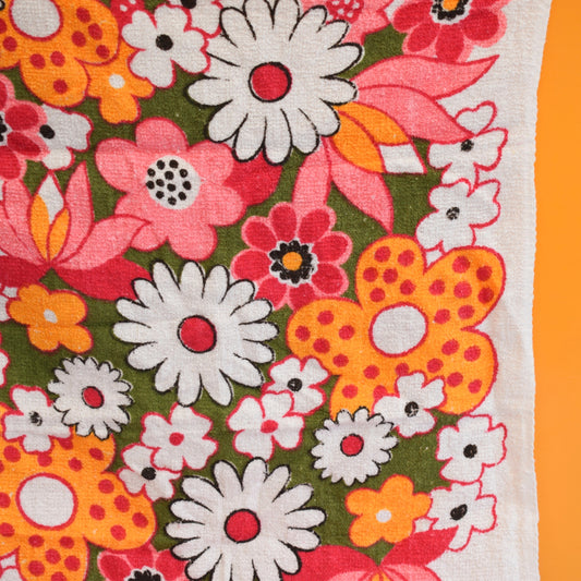 Vintage 1960s Tea Towel - Flower Power - Pink by Pineapple Retro