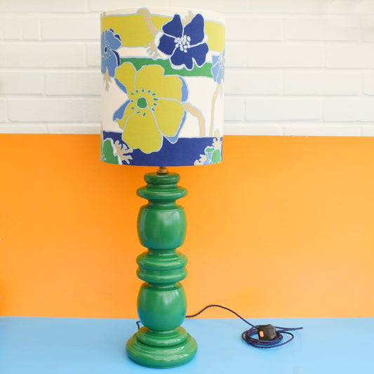 Vintage 1960s Large Wooden Table Lamp & Heals Shade