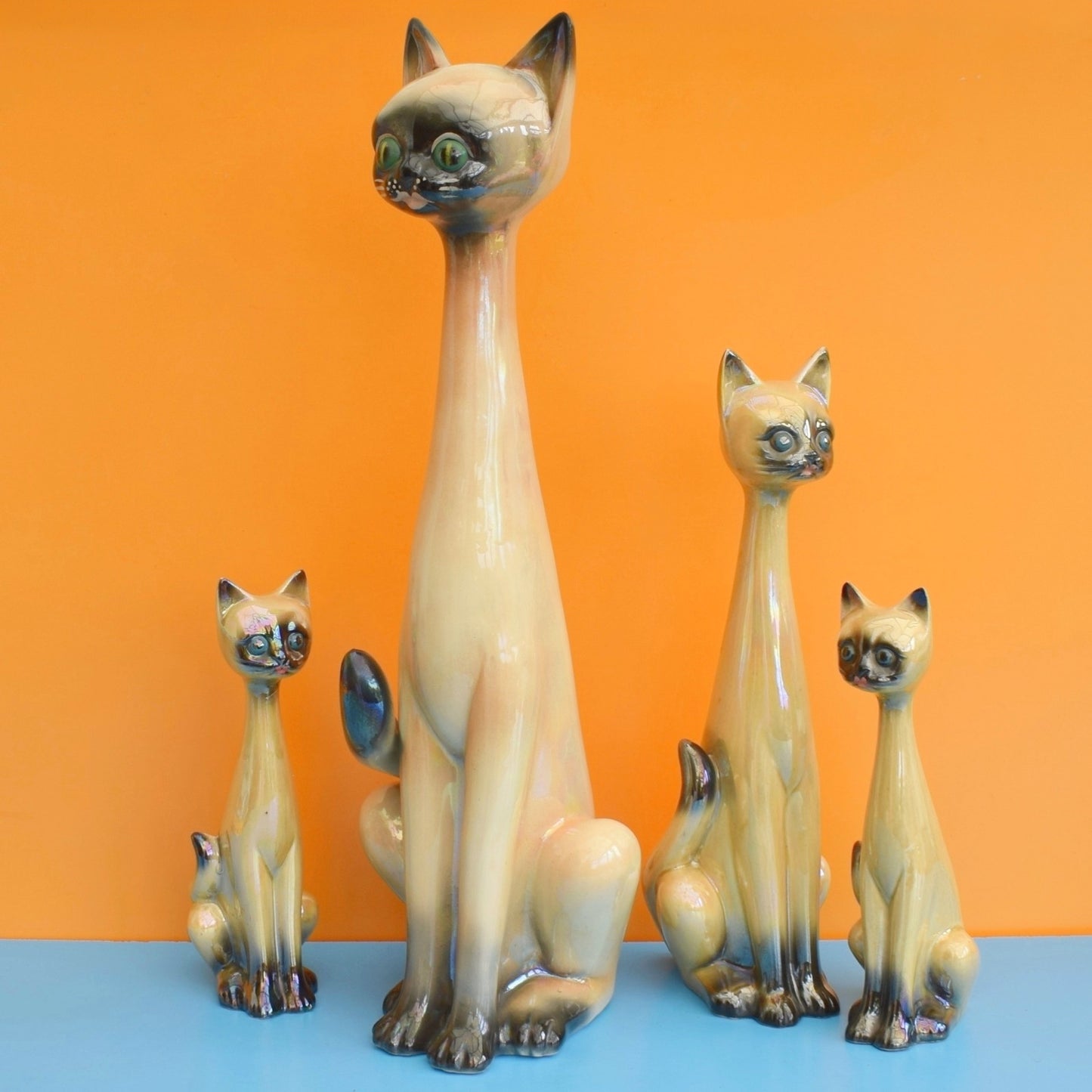 Vintage 1960s Ceramic Jema Holland Tall Necked Cats