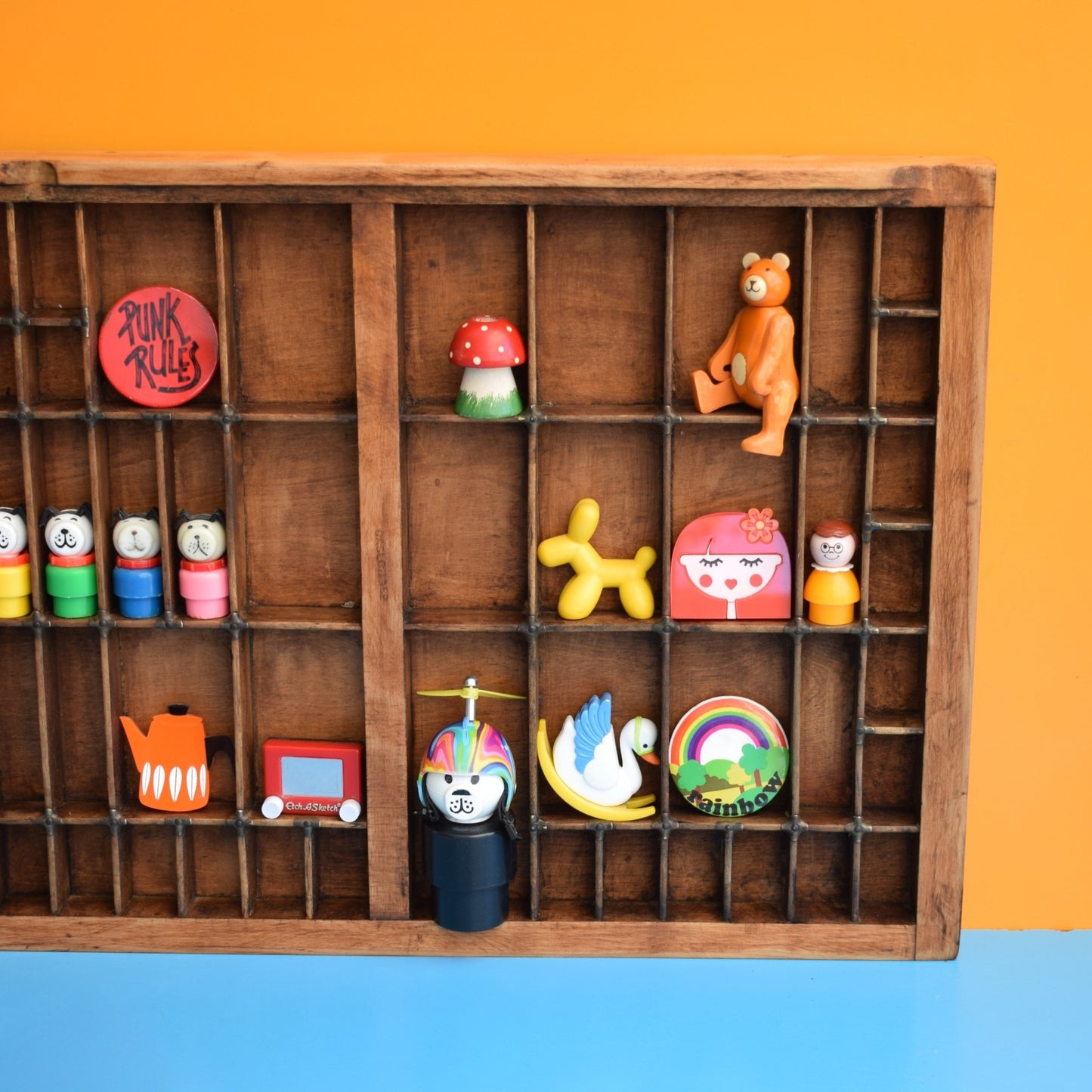 Vintage 1950s Wooden Printers Tray - Collection Display by Pineapple Retro