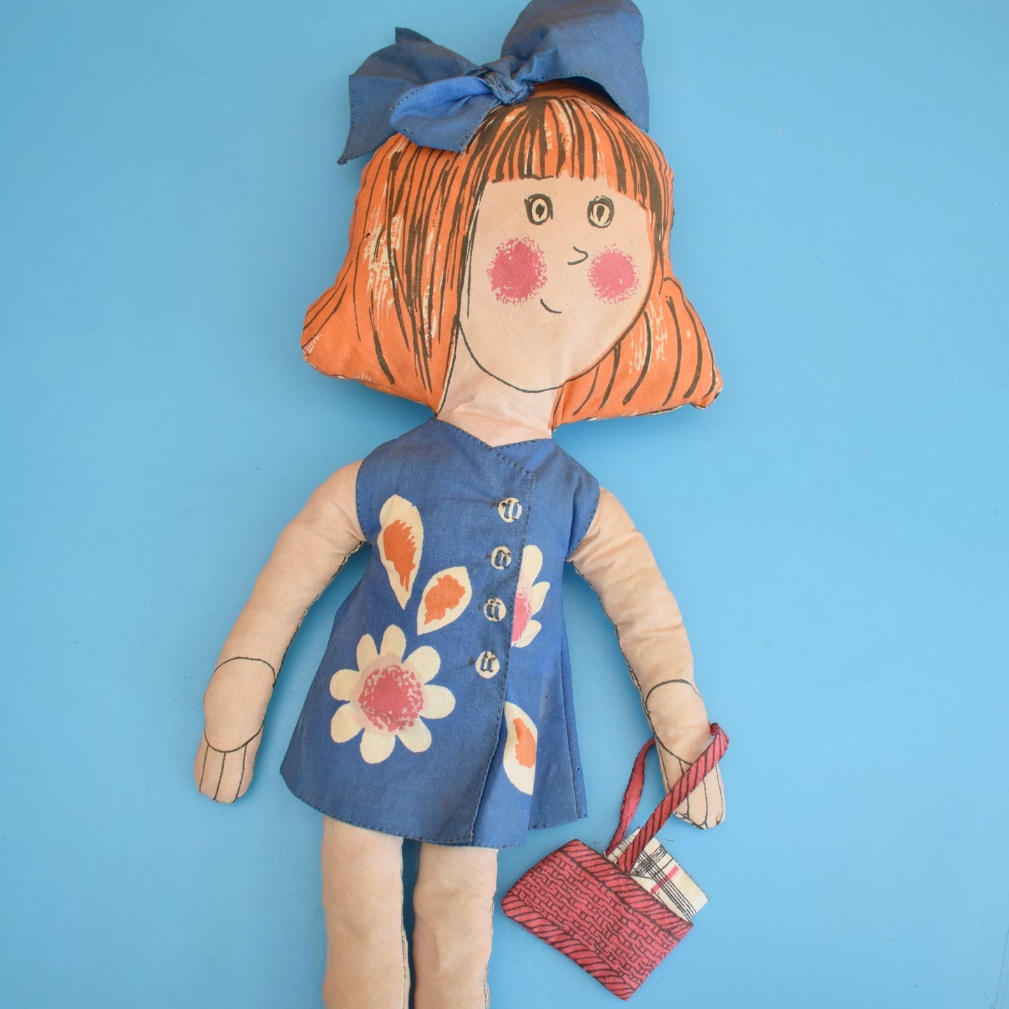 Vintage 1970s Kitsch Fabric Doll  - Red Head
