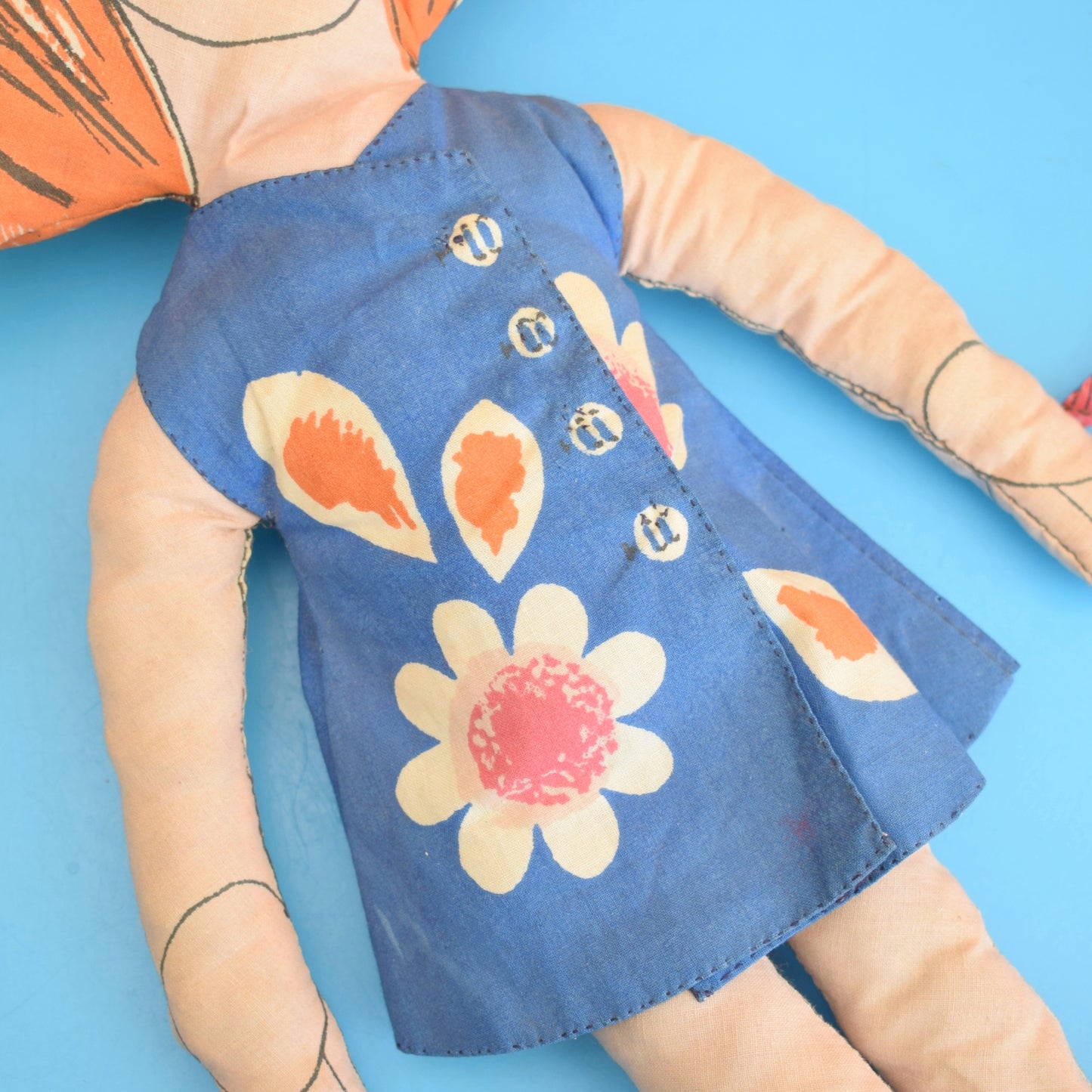 Vintage 1970s Kitsch Fabric Doll  - Red Head