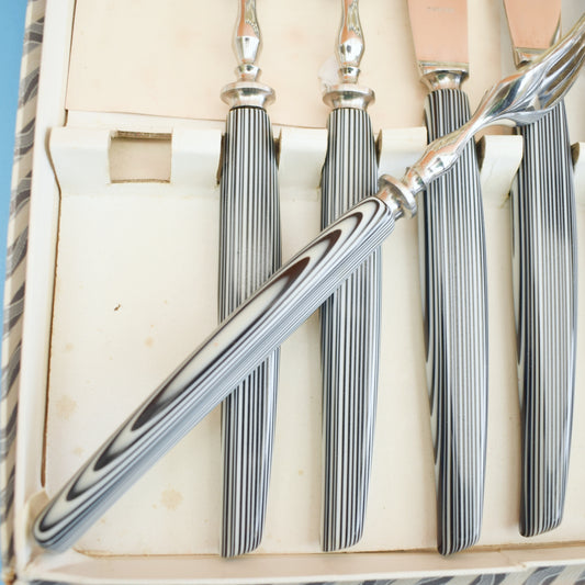 Vintage 1960s Unity Sheffield Cutlery - Black & White Stripe - Boxed