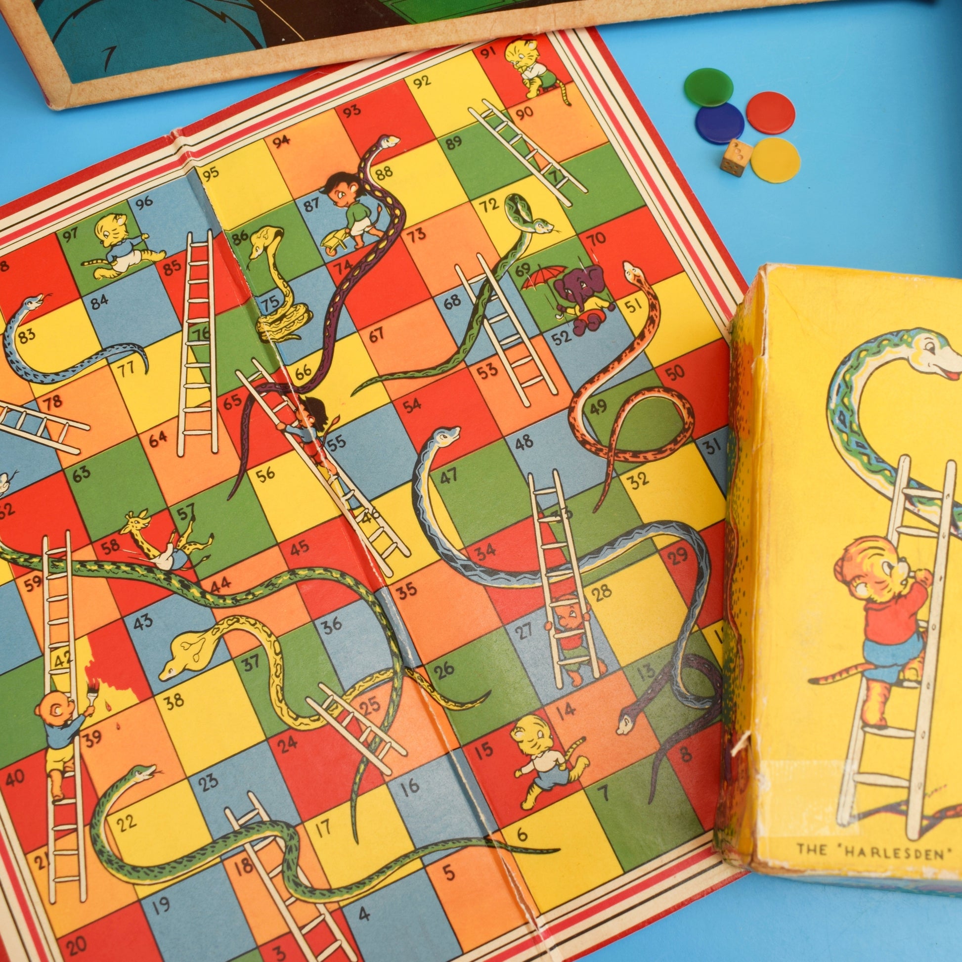 Vintage 1950s Game Collection- Tiddly Winks / Snakes & Ladders / Frame-Up by Vintage
