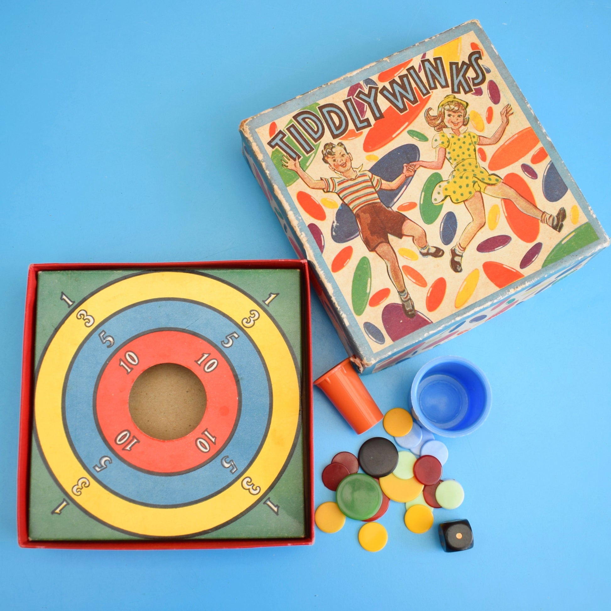 Vintage 1950s Game Collection- Tiddly Winks / Snakes & Ladders / Frame-Up by Vintage