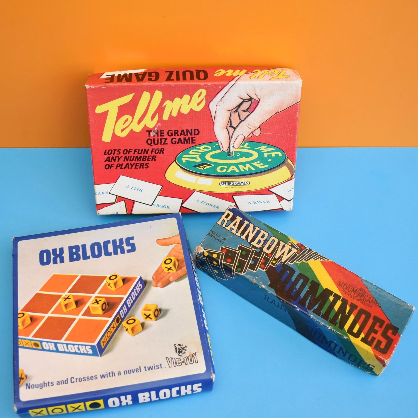 Vintage 1960s Rainbow Dominos / Tell Me Quiz Game / Ox Blocks by Vintage