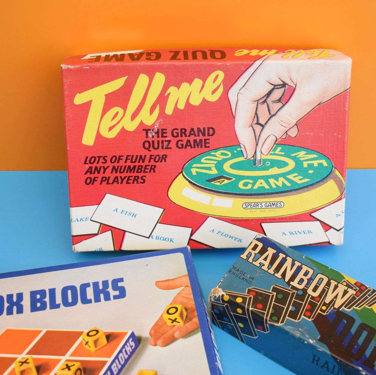 Vintage 1960s Rainbow Dominos / Tell Me Quiz Game / Ox Blocks by Vintage