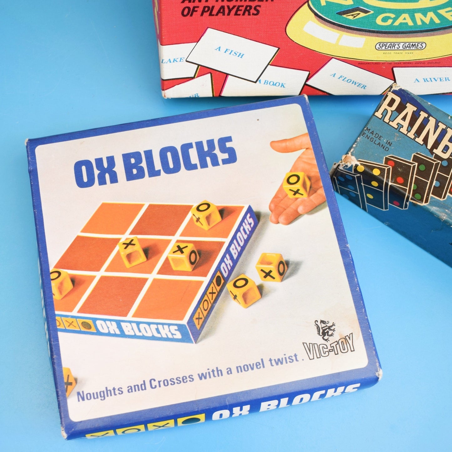 Vintage 1960s Rainbow Dominos / Tell Me Quiz Game / Ox Blocks by Vintage