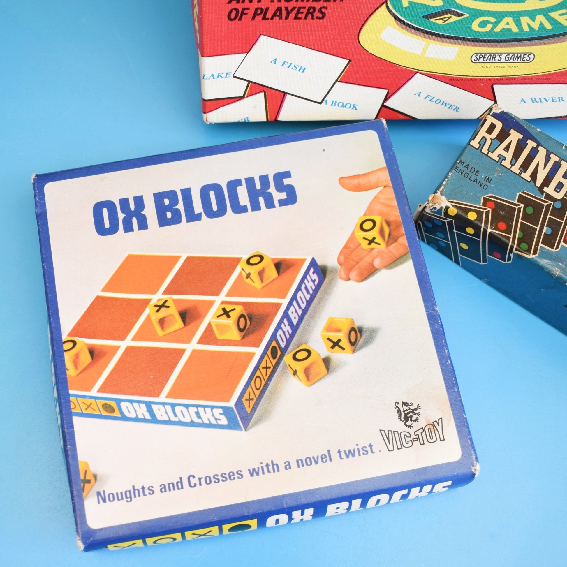 Vintage 1960s Rainbow Dominos / Tell Me Quiz Game / Ox Blocks by Vintage