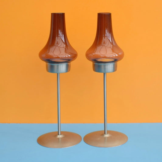 Vintage 1960s Lifespan Candle Holders - Amethyst Glass - Old Hall