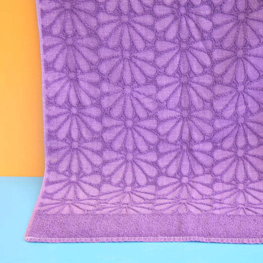 Vintage 1970s Bath Towel - Purple Flower Design