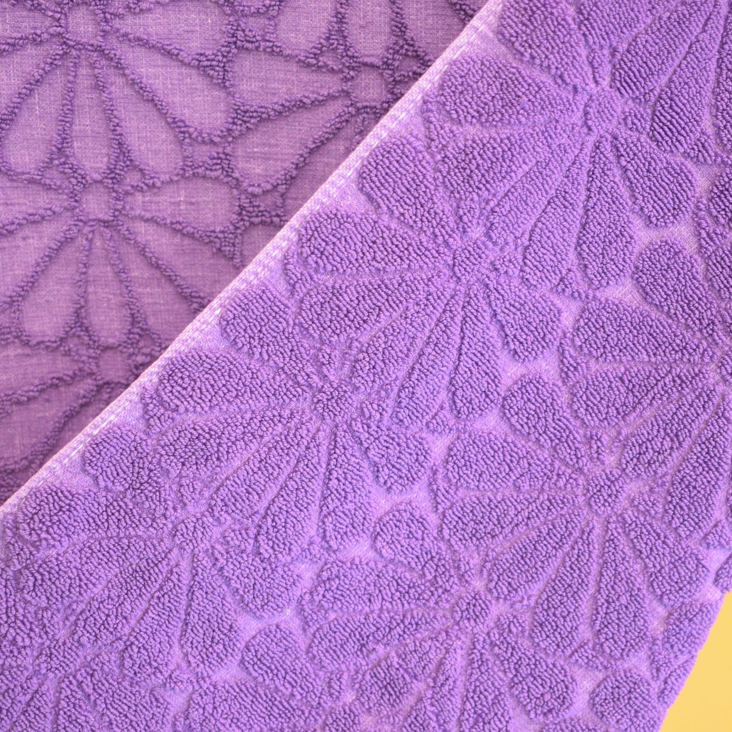 Vintage 1970s Bath Towel - Purple Flower Design
