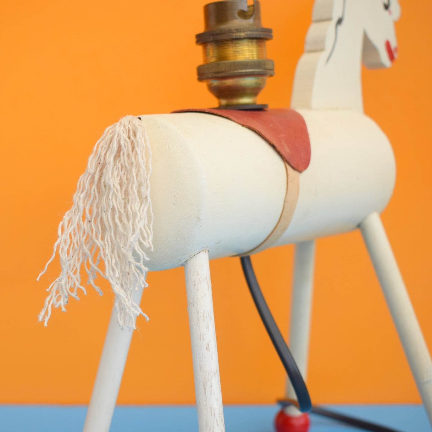 Vintage 1950s Handmade Wooden Table Lamp- Horse