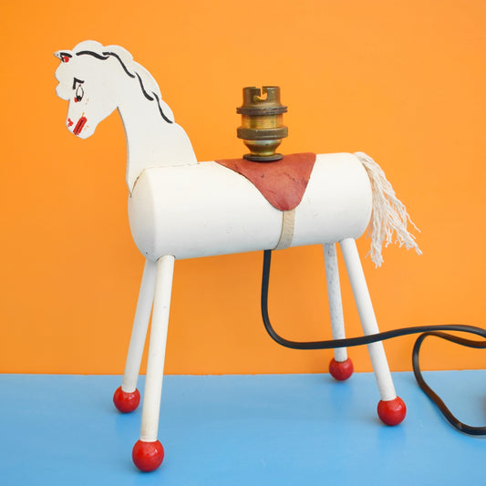 Vintage 1950s Handmade Wooden Table Lamp- Horse