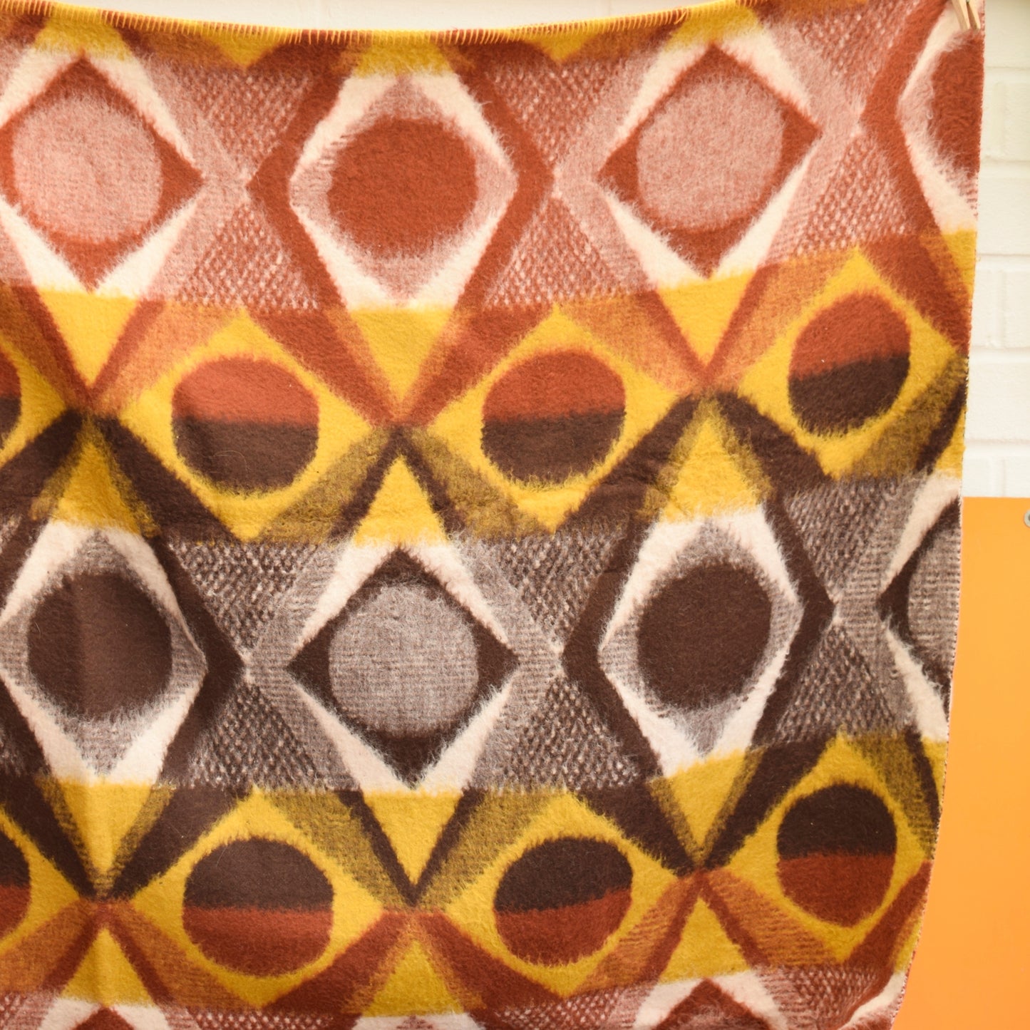 Vintage 1970s Soft Blanket - Mustard & Brown
