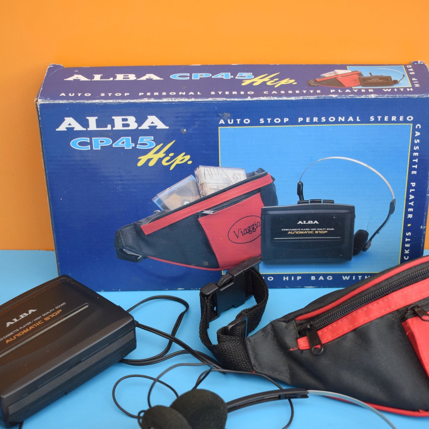 Vintage 1990s Personal Stereo Cassette Player Set - Boxed - Alba CP45