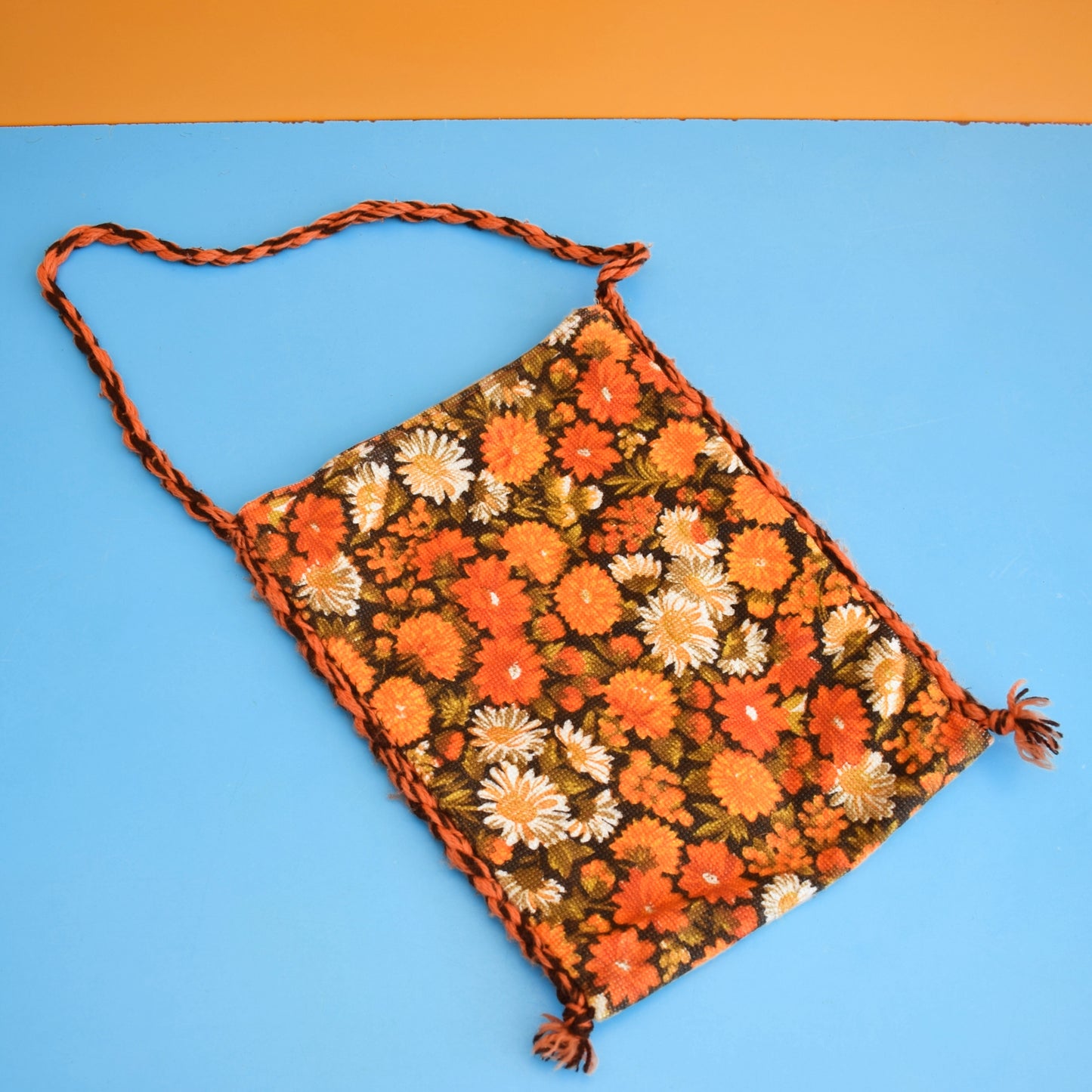Vintage 1970s Shoulder Bag - Orange Flowers