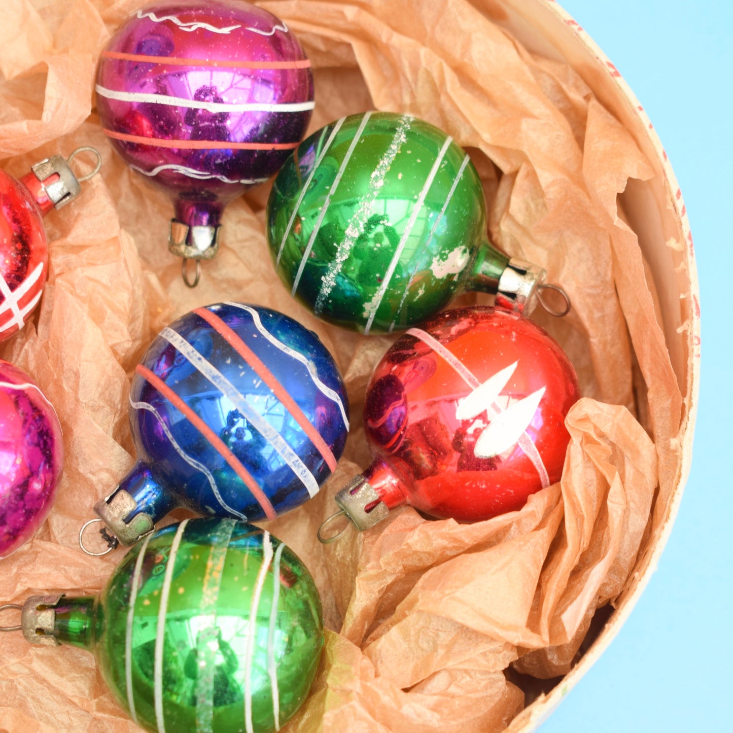 Vintage 1950s Glass Christmas Baubles - Small - Lovely Box