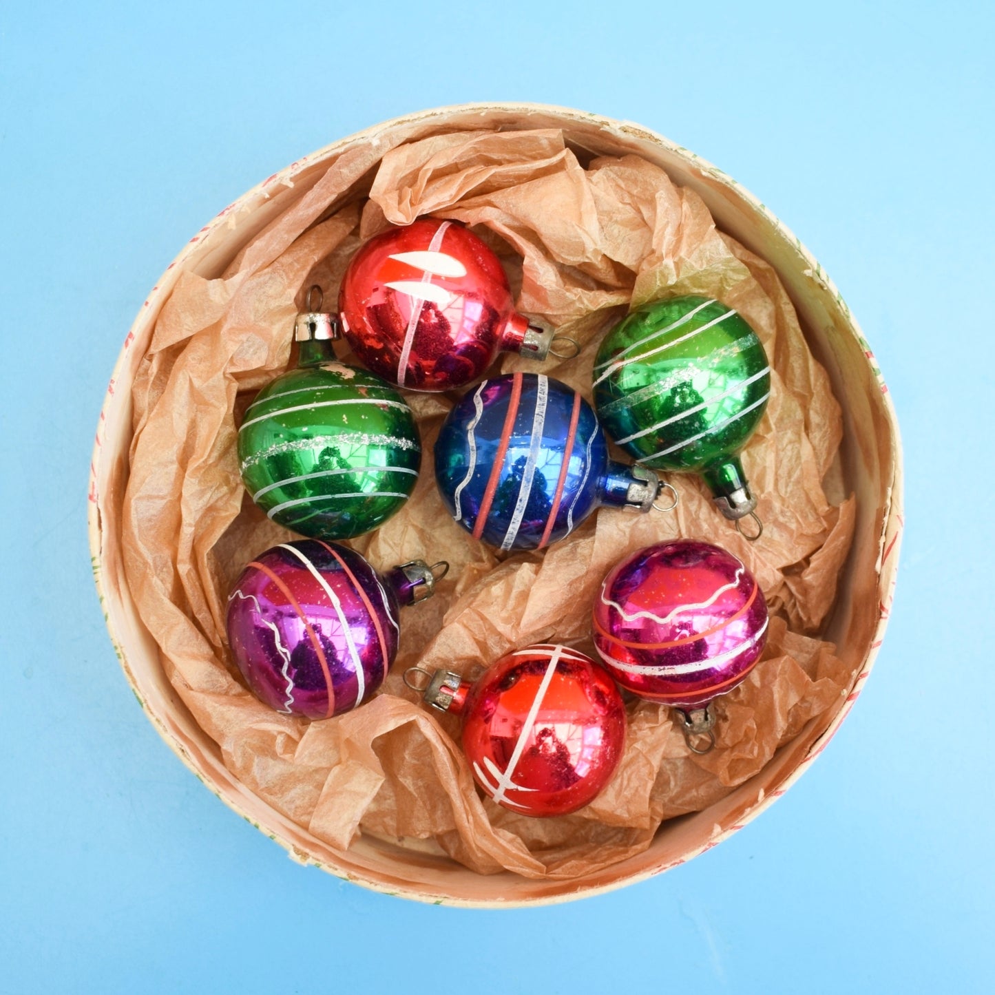 Vintage 1950s Glass Christmas Baubles - Small - Lovely Box