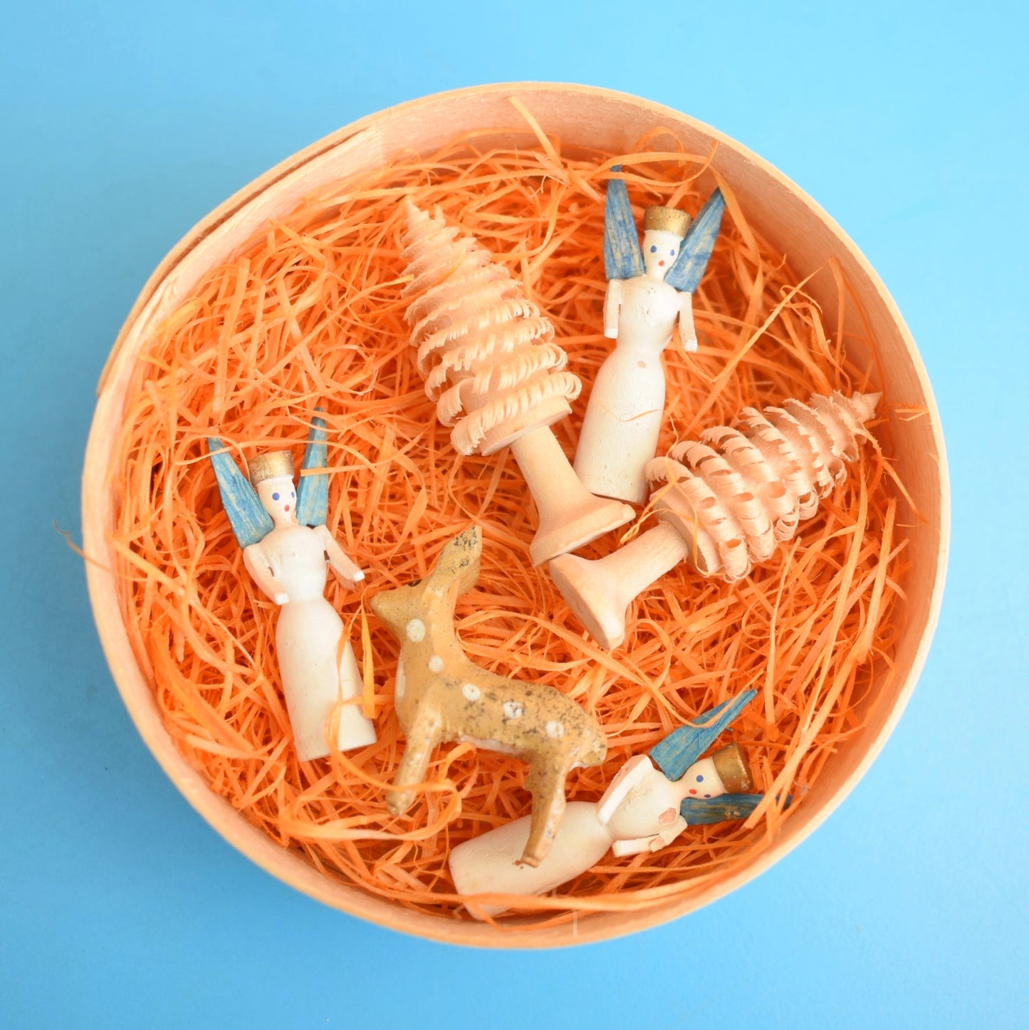 Vintage 1950s Tiny Erzgebirge German Wooden Christmas Trees/ Angels/ Bambi