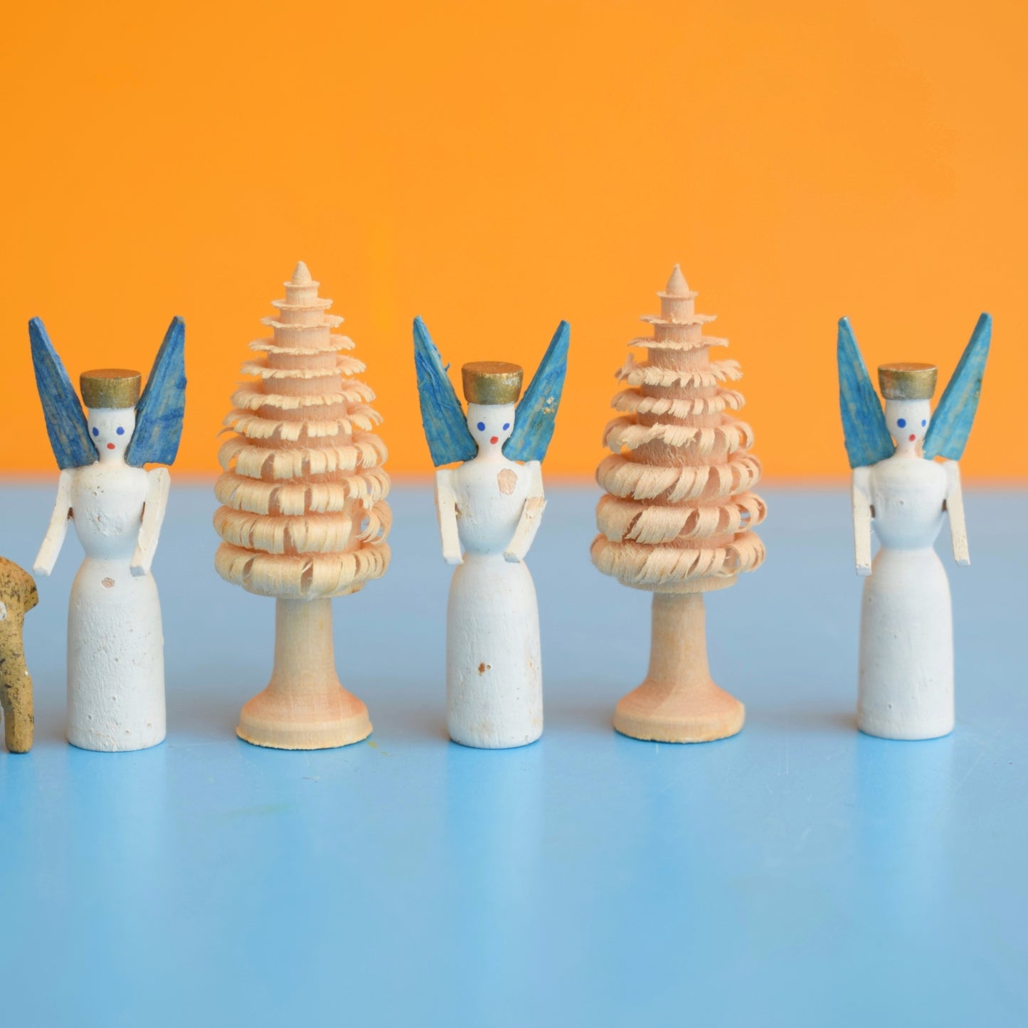 Vintage 1950s Tiny Erzgebirge German Wooden Christmas Trees/ Angels/ Bambi