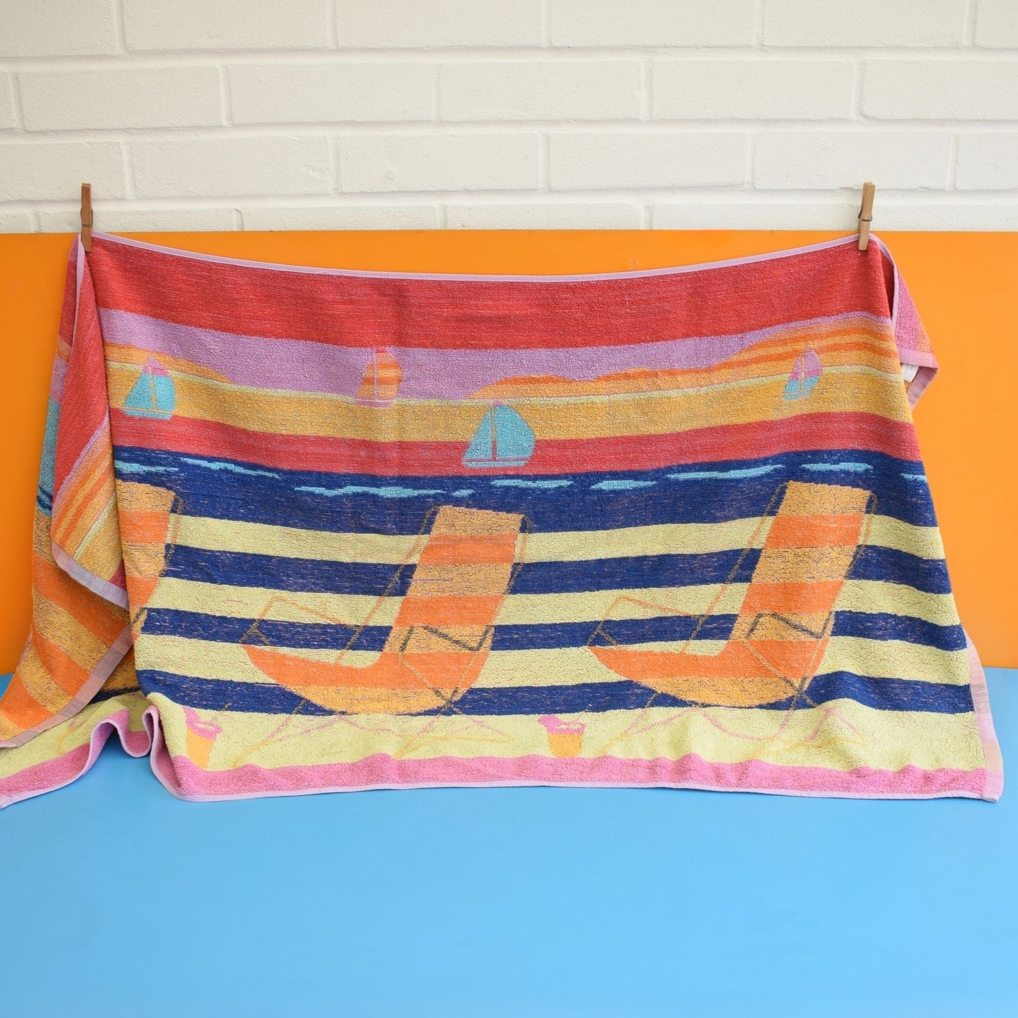 Vintage 1980s Beach Towel - Deckchairs by Pineapple Retro