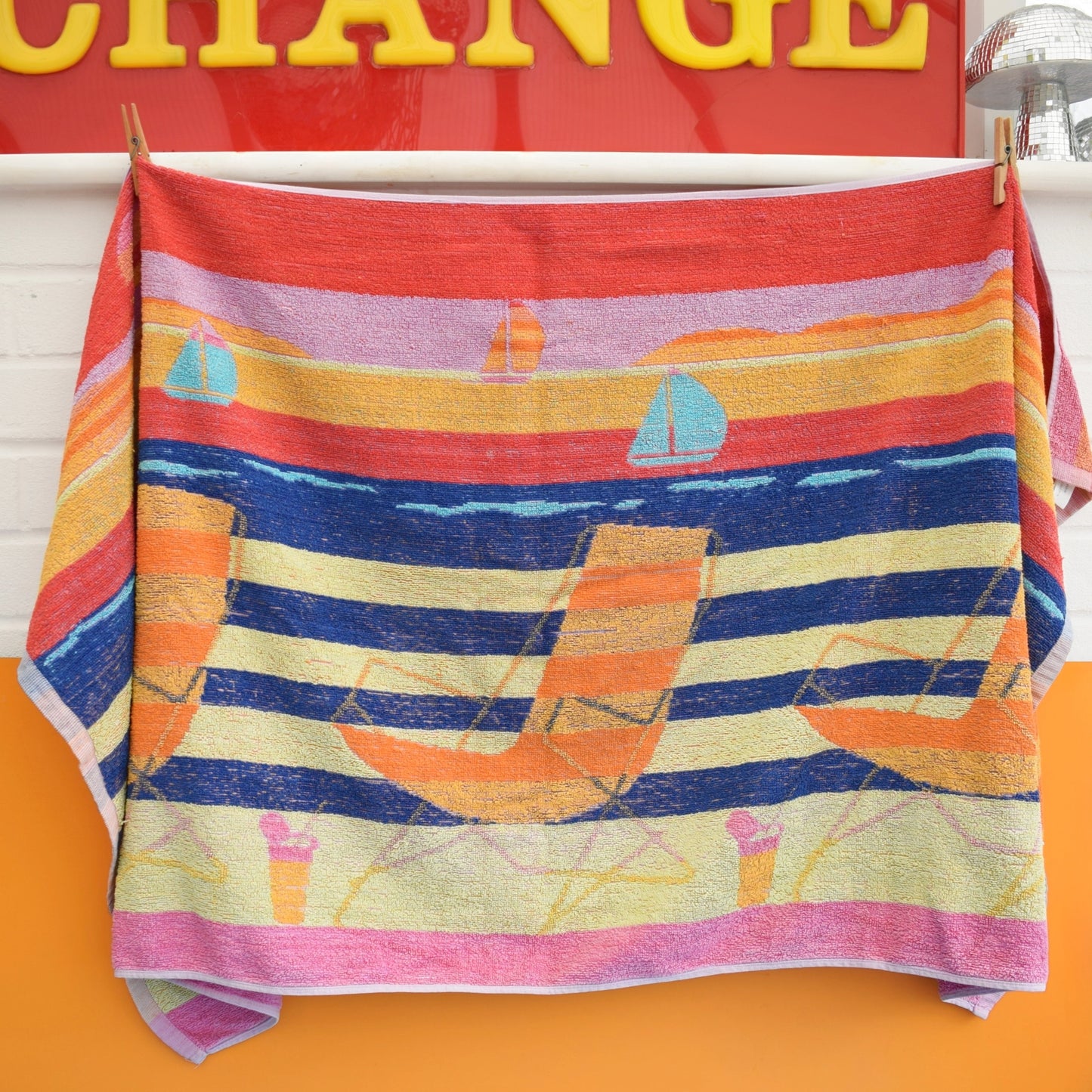 Vintage 1980s Beach Towel - Deckchairs by Pineapple Retro