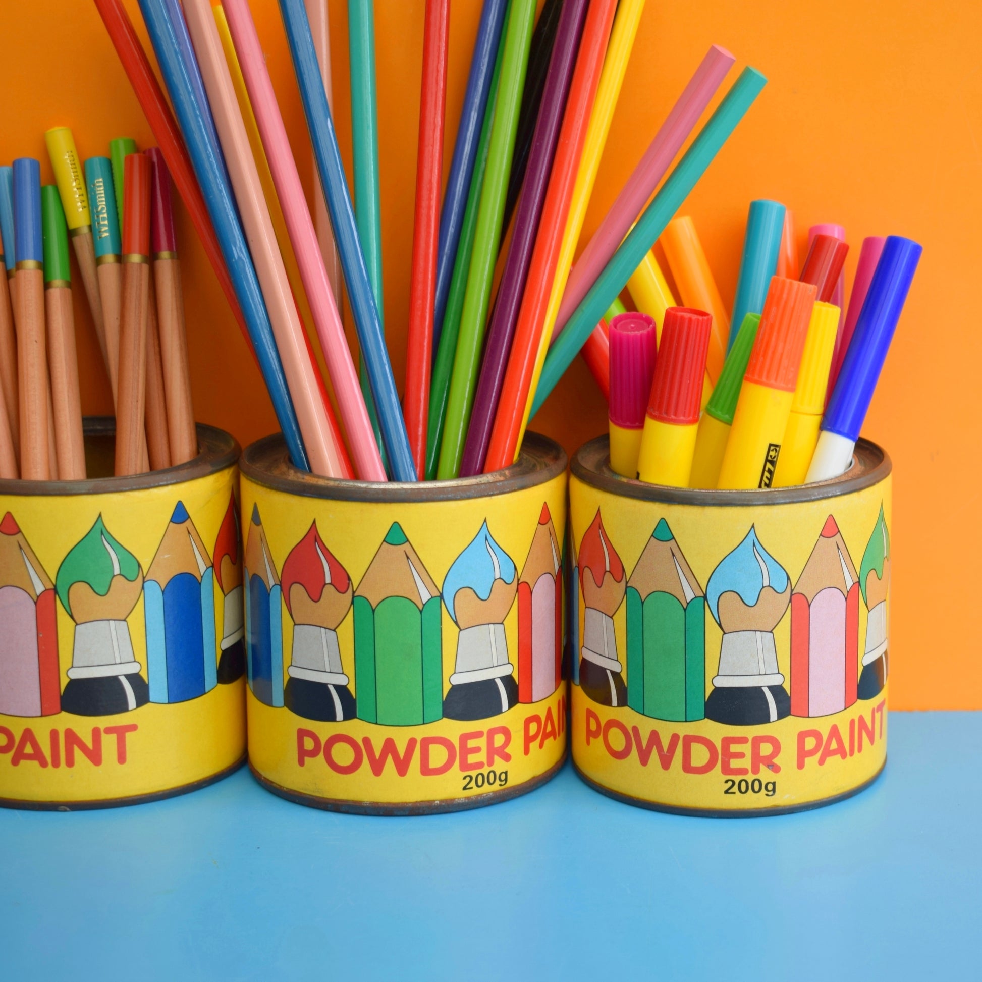 Vintage 1980s Powder Paint Metal Tins / Storage Tins - Rainbows by Pineapple Retro