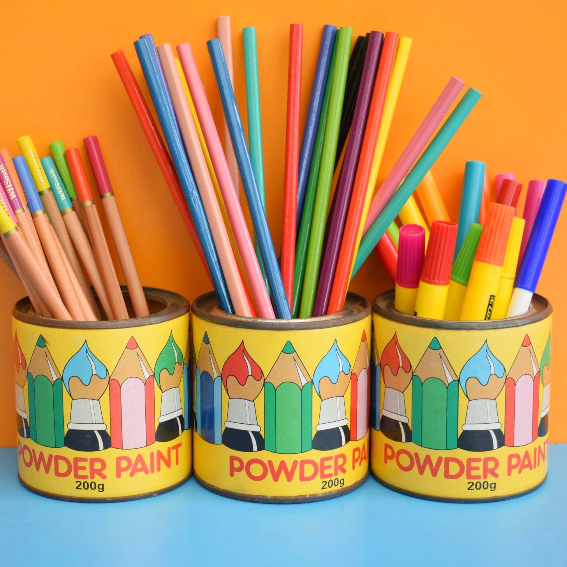 Vintage 1980s Powder Paint Metal Tins / Storage Tins - Rainbows by Pineapple Retro