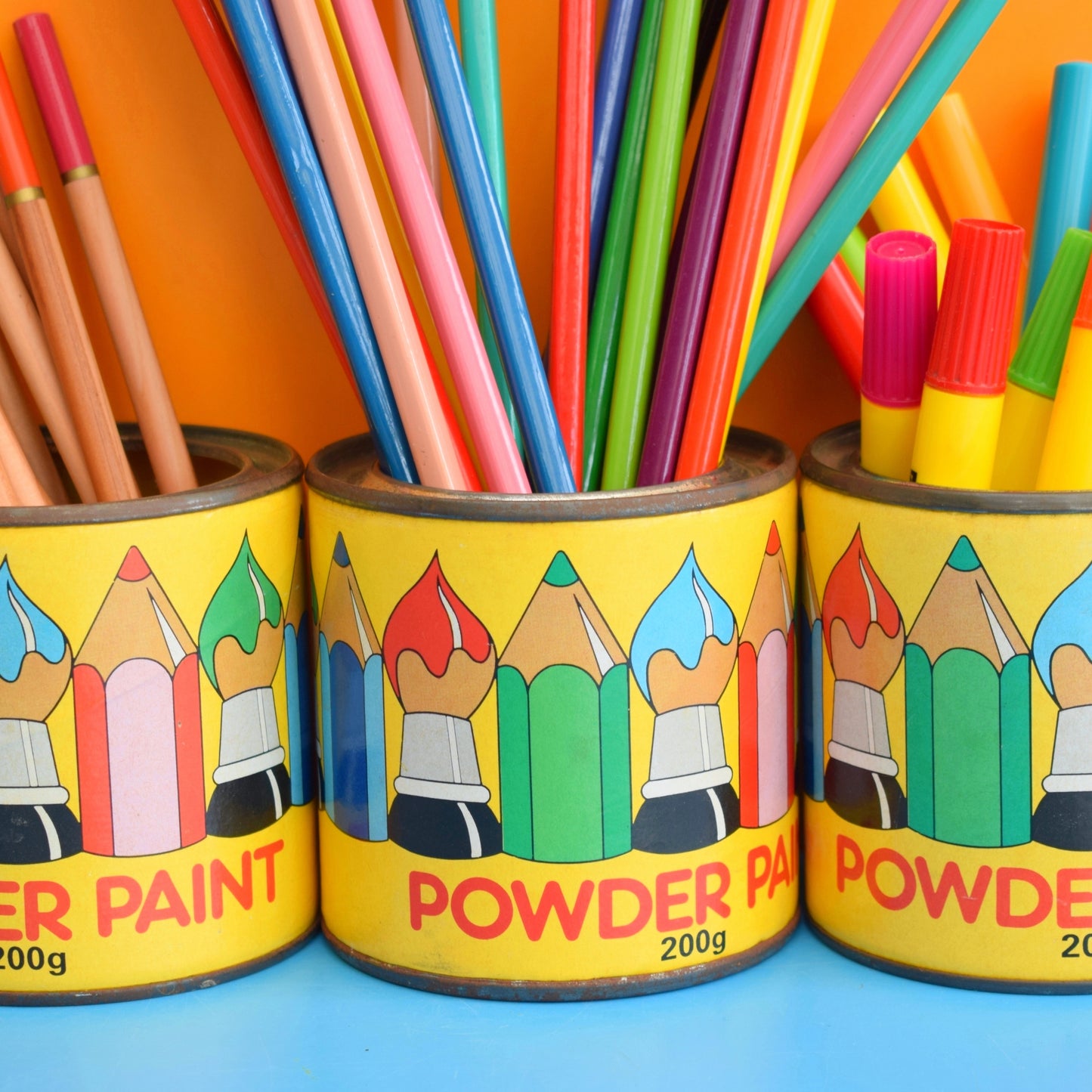 Vintage 1980s Powder Paint Metal Tins / Storage Tins - Rainbows by Pineapple Retro