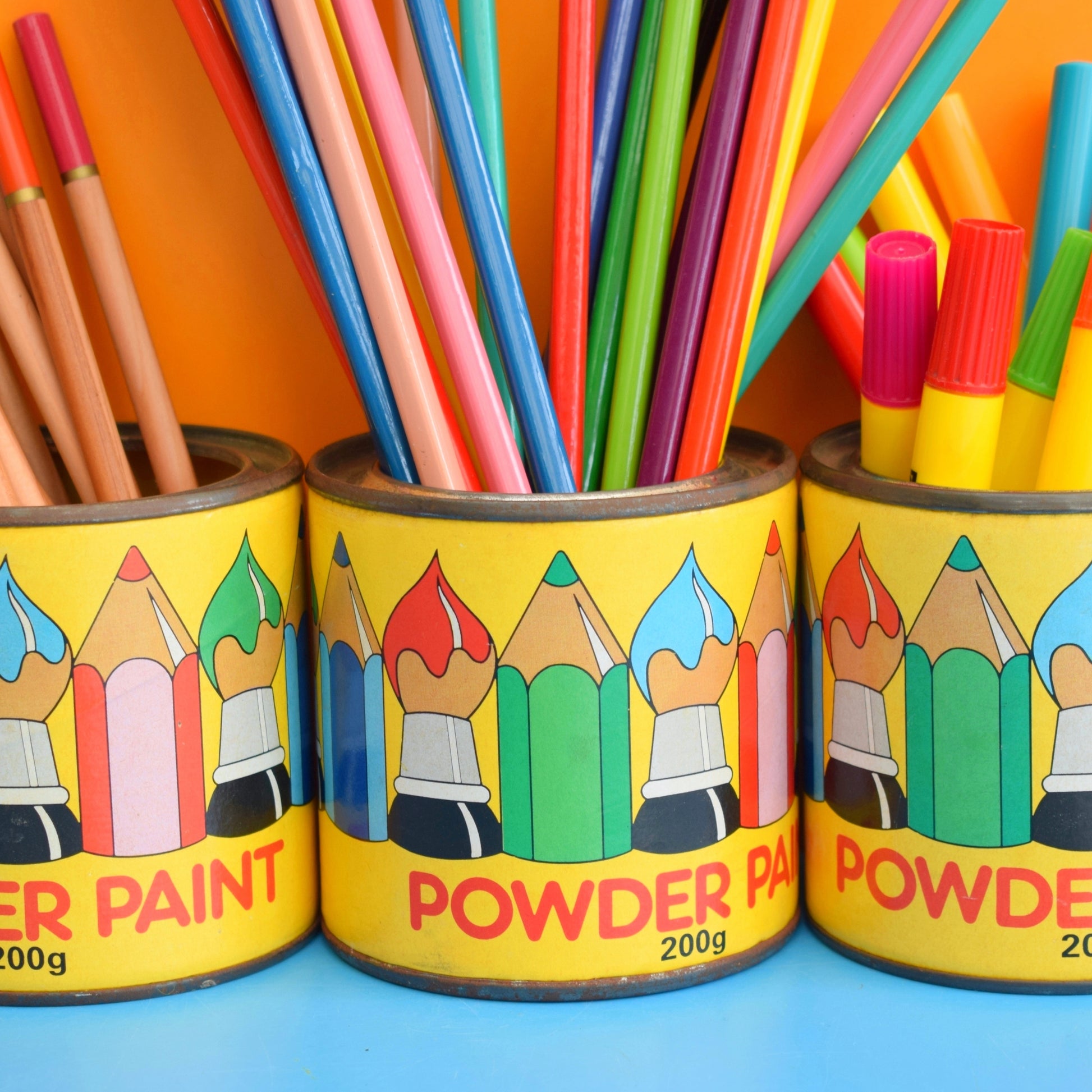 Vintage 1980s Powder Paint Metal Tins / Storage Tins - Rainbows by Pineapple Retro