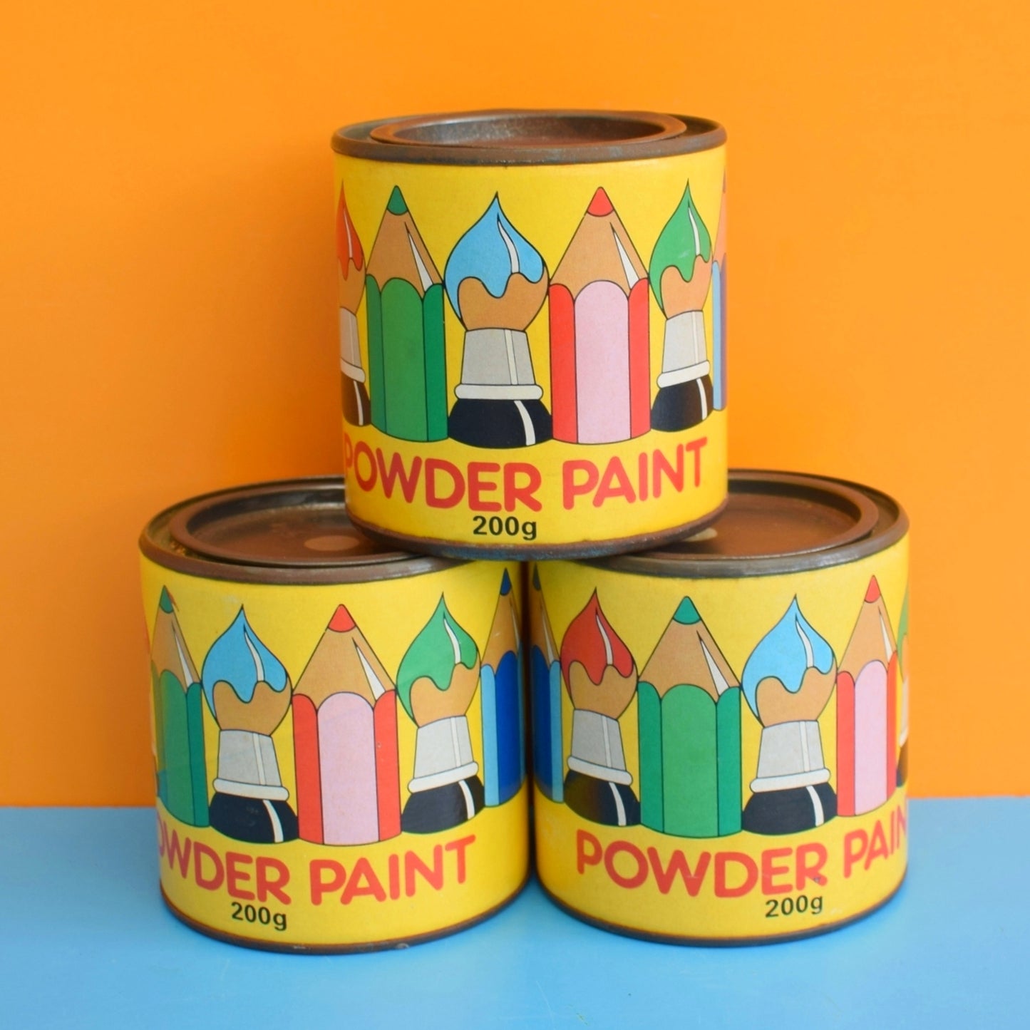 Vintage 1980s Powder Paint Metal Tins / Storage Tins - Rainbows by Pineapple Retro